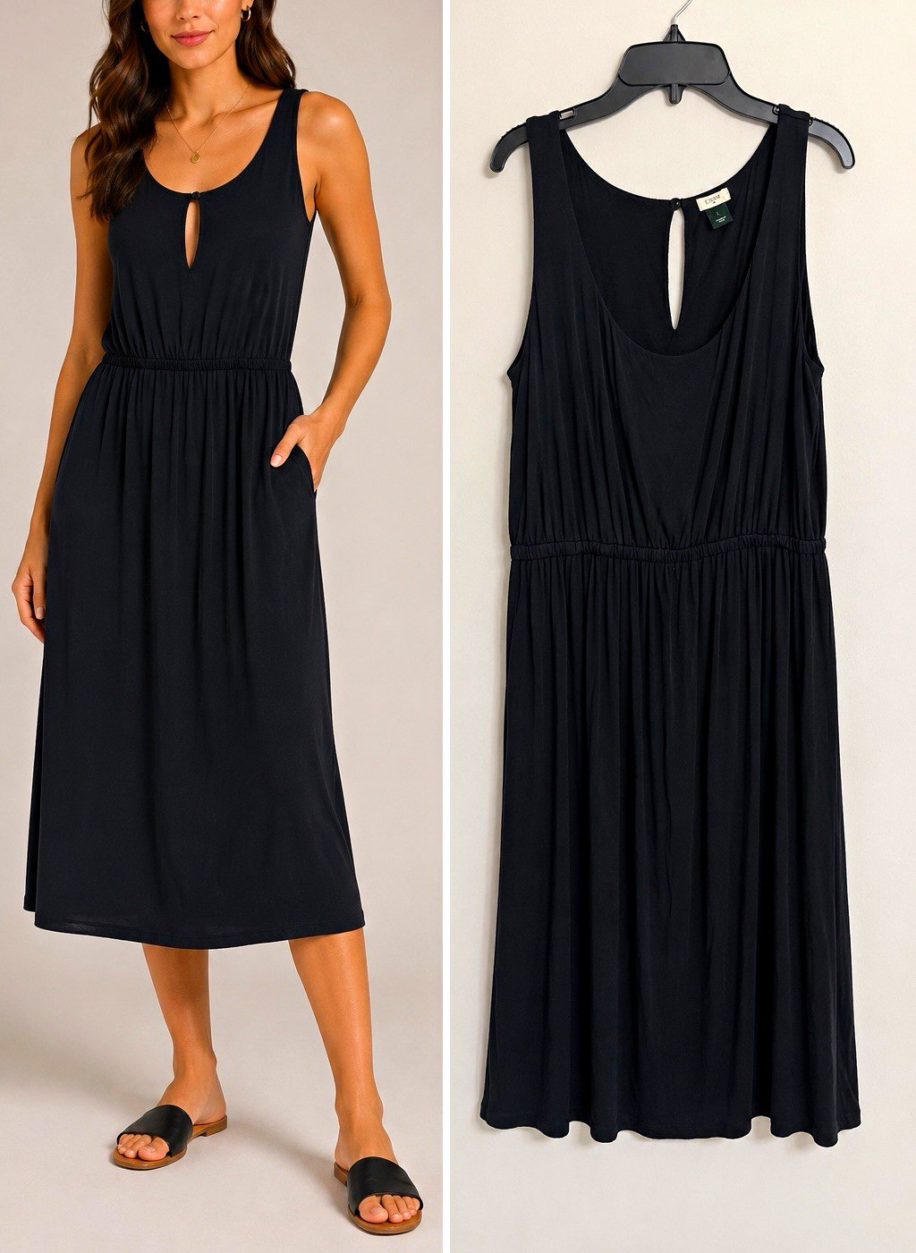 J.Crew Women’s Black Sleeveless Modal Dress Elastic Waist Stretch Size L