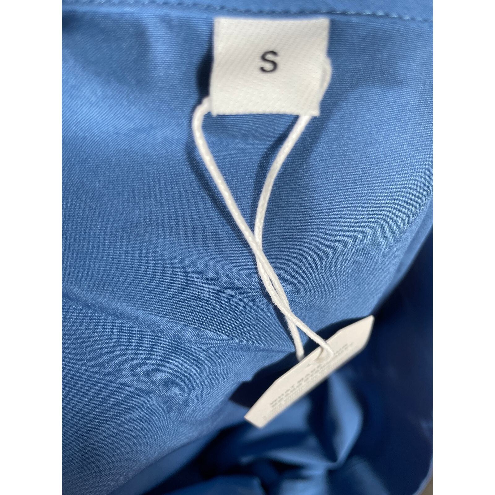 Blue sleeveless knee length dress, rayon fabric, natural drape, small