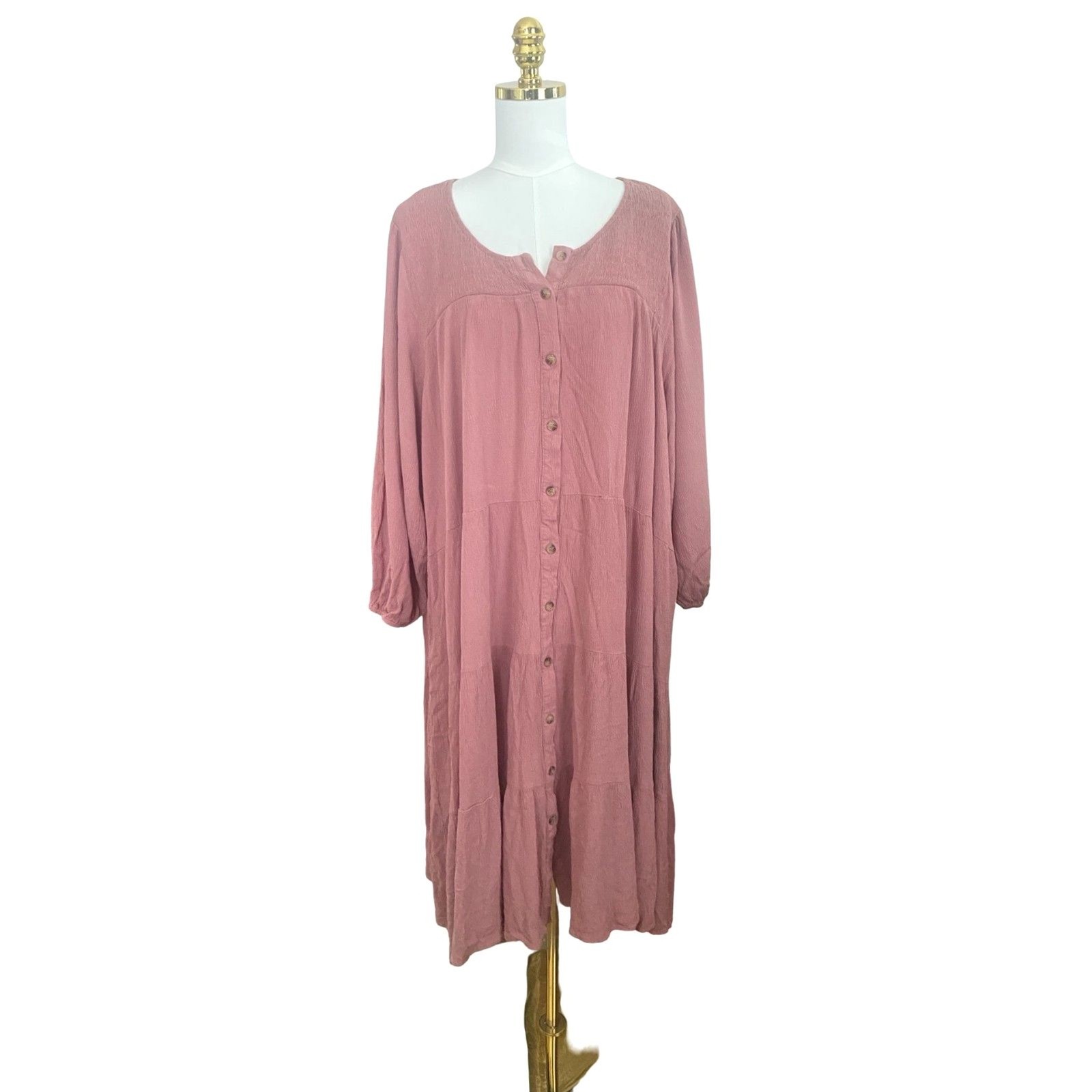 Davi & Dani Smocked Gauze Midi Dress Mauve Oversized Tagged L Fits 1X Boho Flowy
