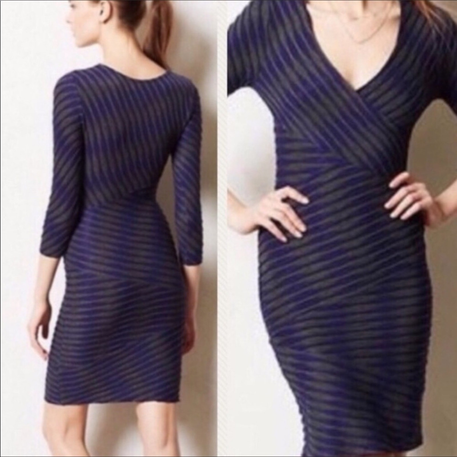 ANTHROPOLOGIE Tracy Reese Striped Wrap Dress Small NWOT Blue