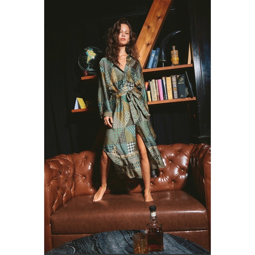 Women’s Boho Patchwork Satin Midi Shirt Dress S Hippie Gypsy Festival Cowgirl