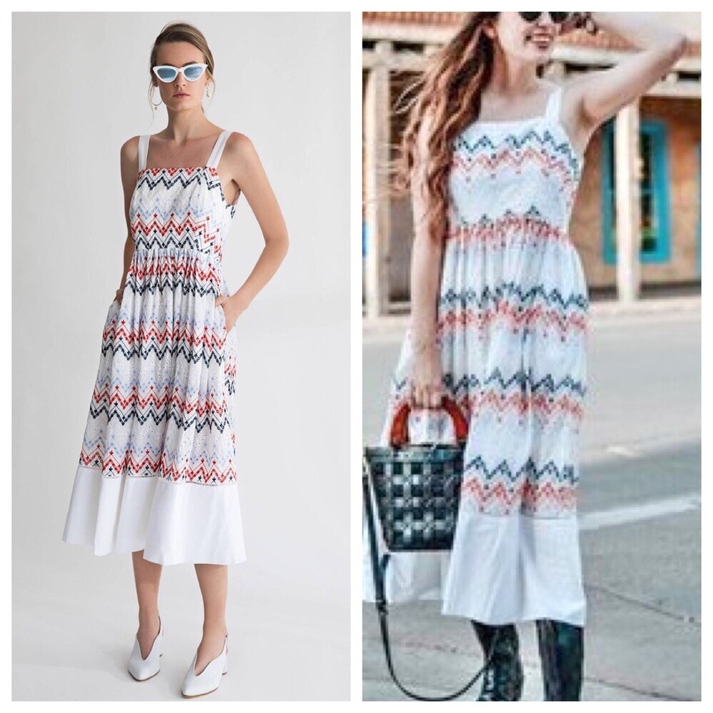 Sabina Musayev White Zig Zigzag Embroidered Fiji Dress With Pockets