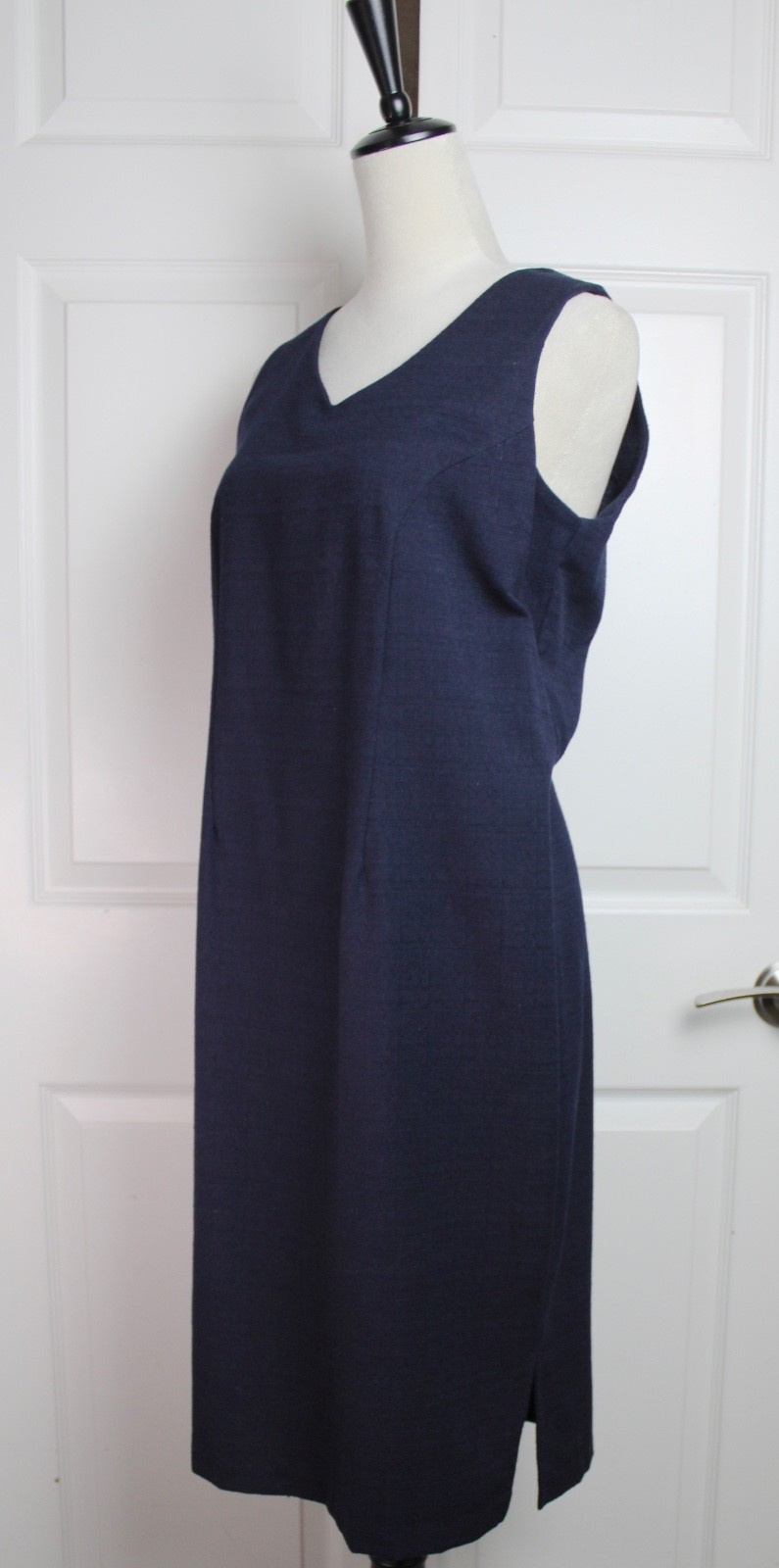 VTG Alfred Dunner Navy Blue Sleeveless Shift Dress Textured Linen-Like Fabric 8