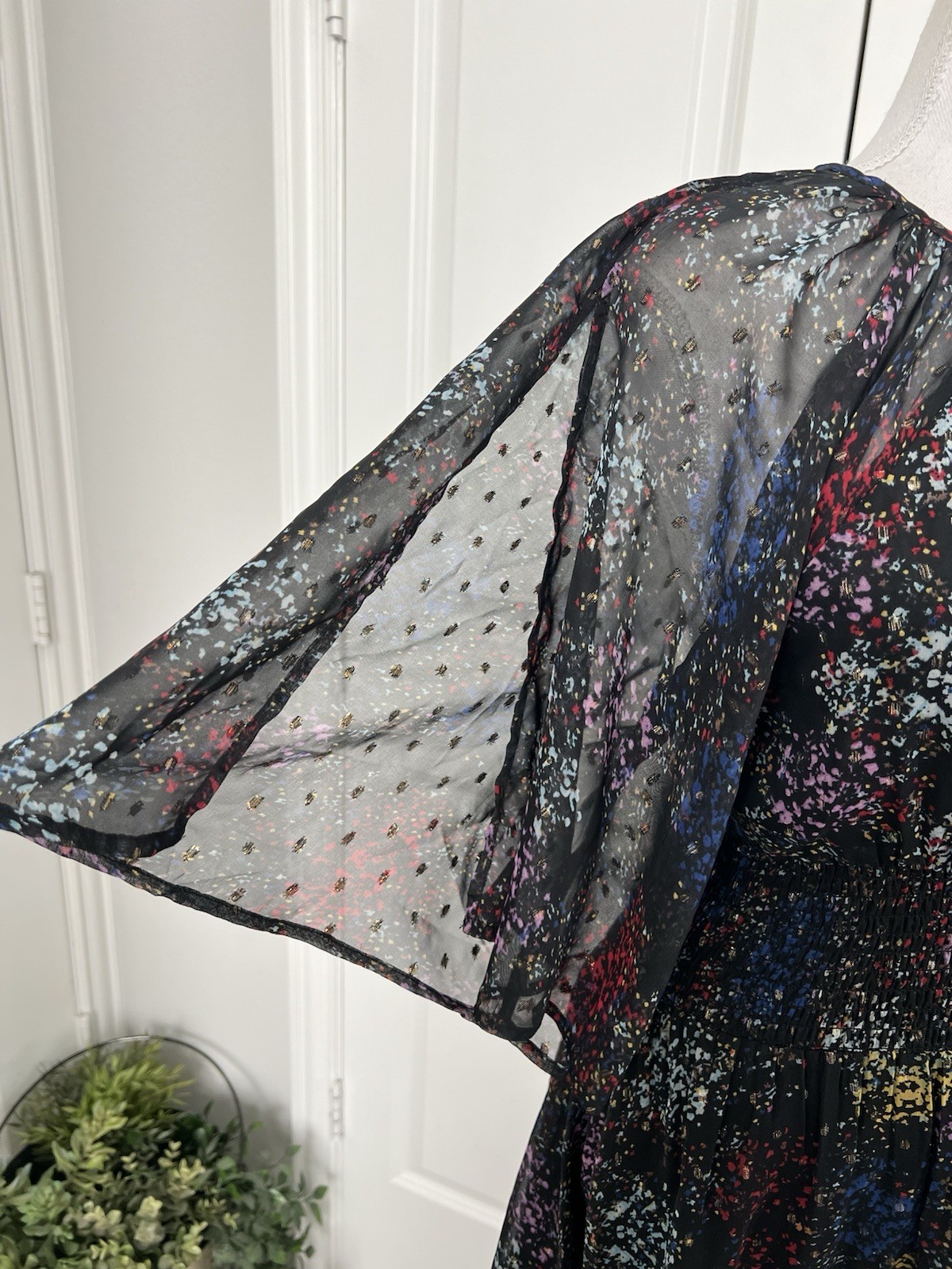 Free People Anna Multi Colored Metallic Mini Dress Printed Smocked Size XS