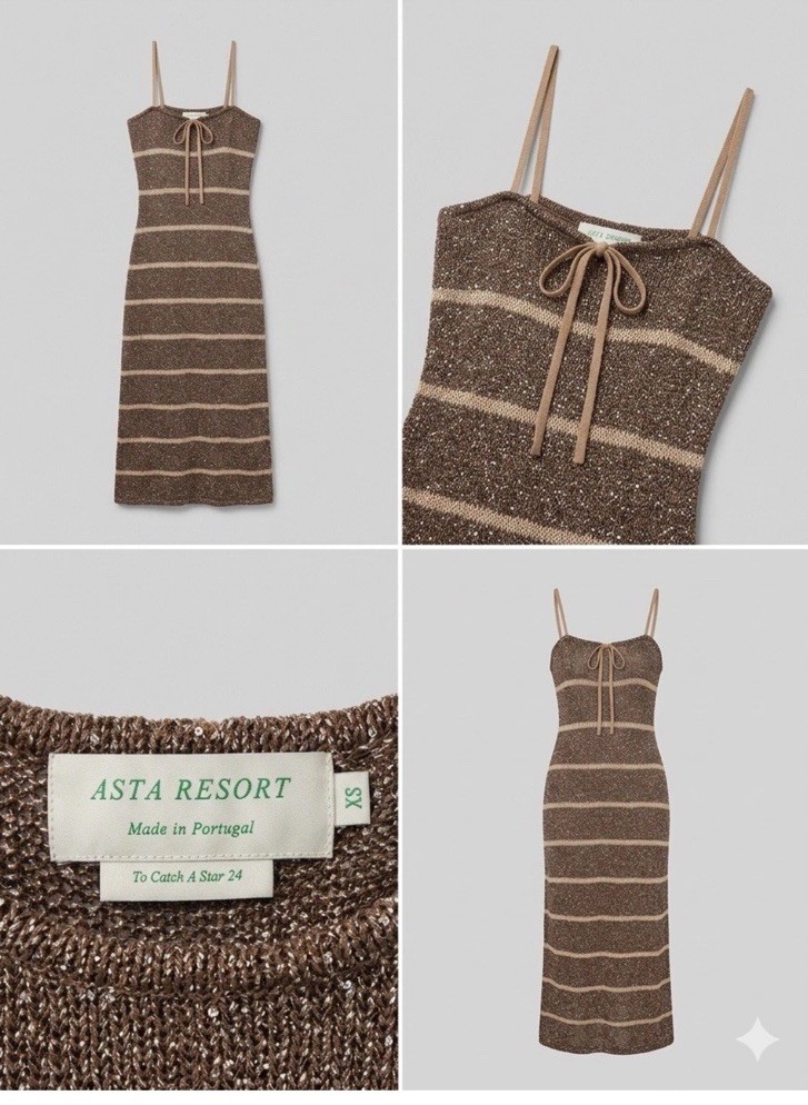 ASTA RESORT XS Brown/Beige Striped Knit Square Neck Tie Front Maxi Dress