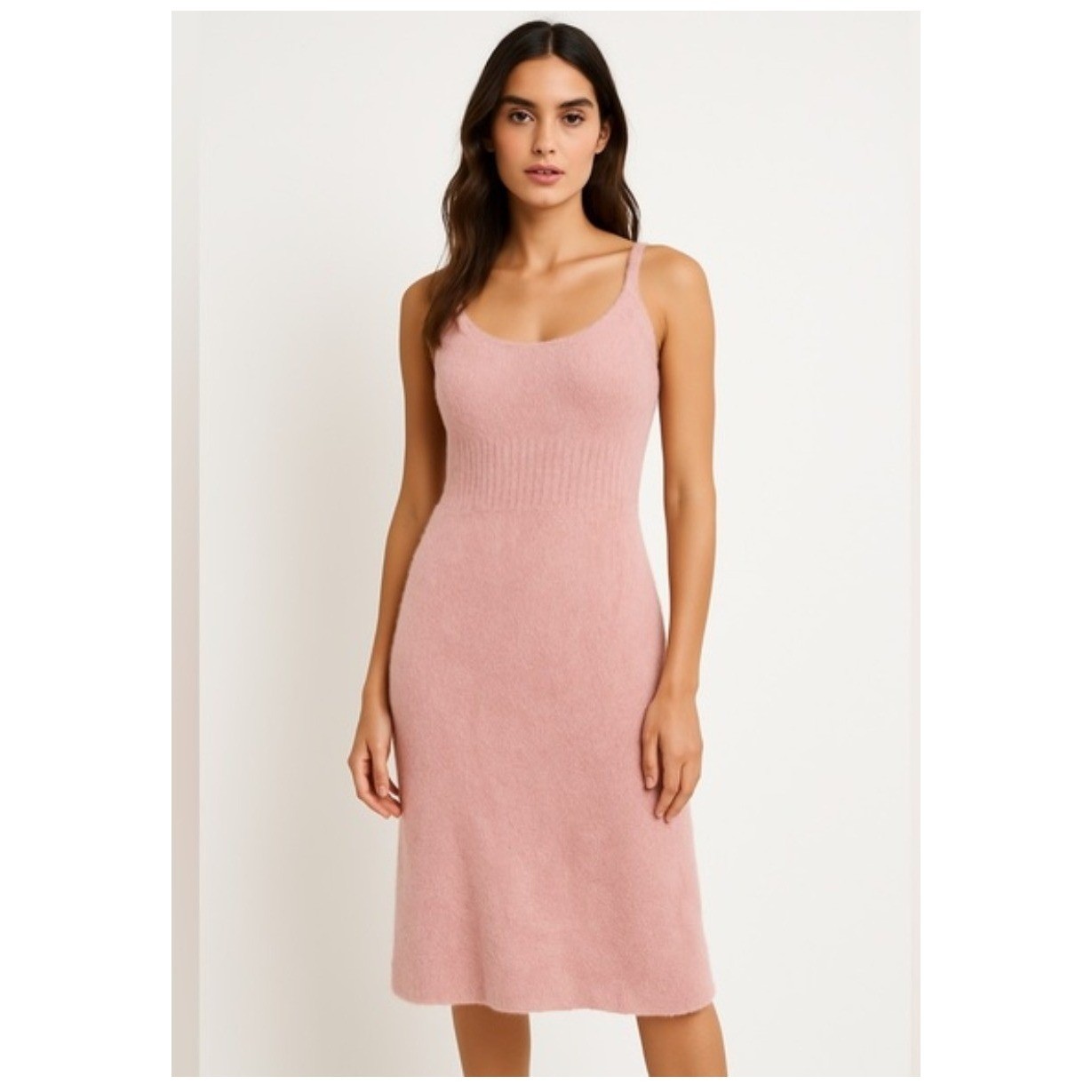 Express Dusty Rose Pink Fuzzy Eyelash Knit Midi Dress Sleeveless Scoop Neck XL