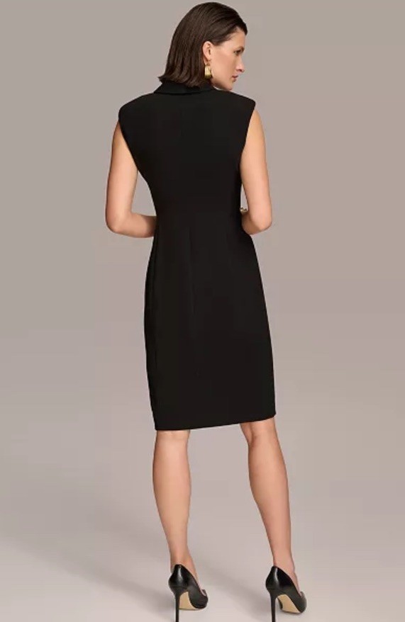 Donna Karan New York Black Solid V-Neck Sleeveless Wrap Belted Dress 8