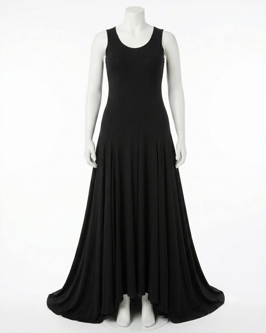Maxi Dress Architectural Seams Fit Flare Size L Sleeveless Long Skirt