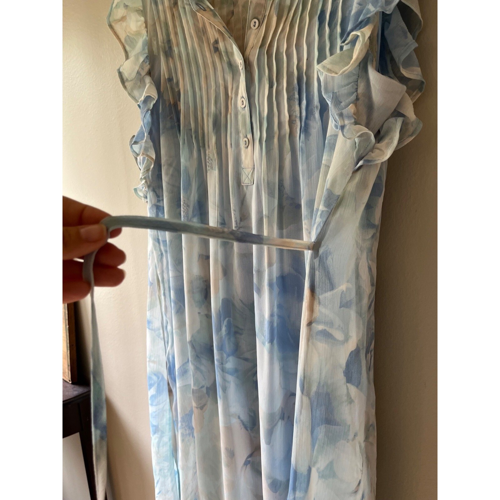 Calvin Klein Size 16 Flutter Cap Sleeve A Line Midi Lined Dress Floral V Neck