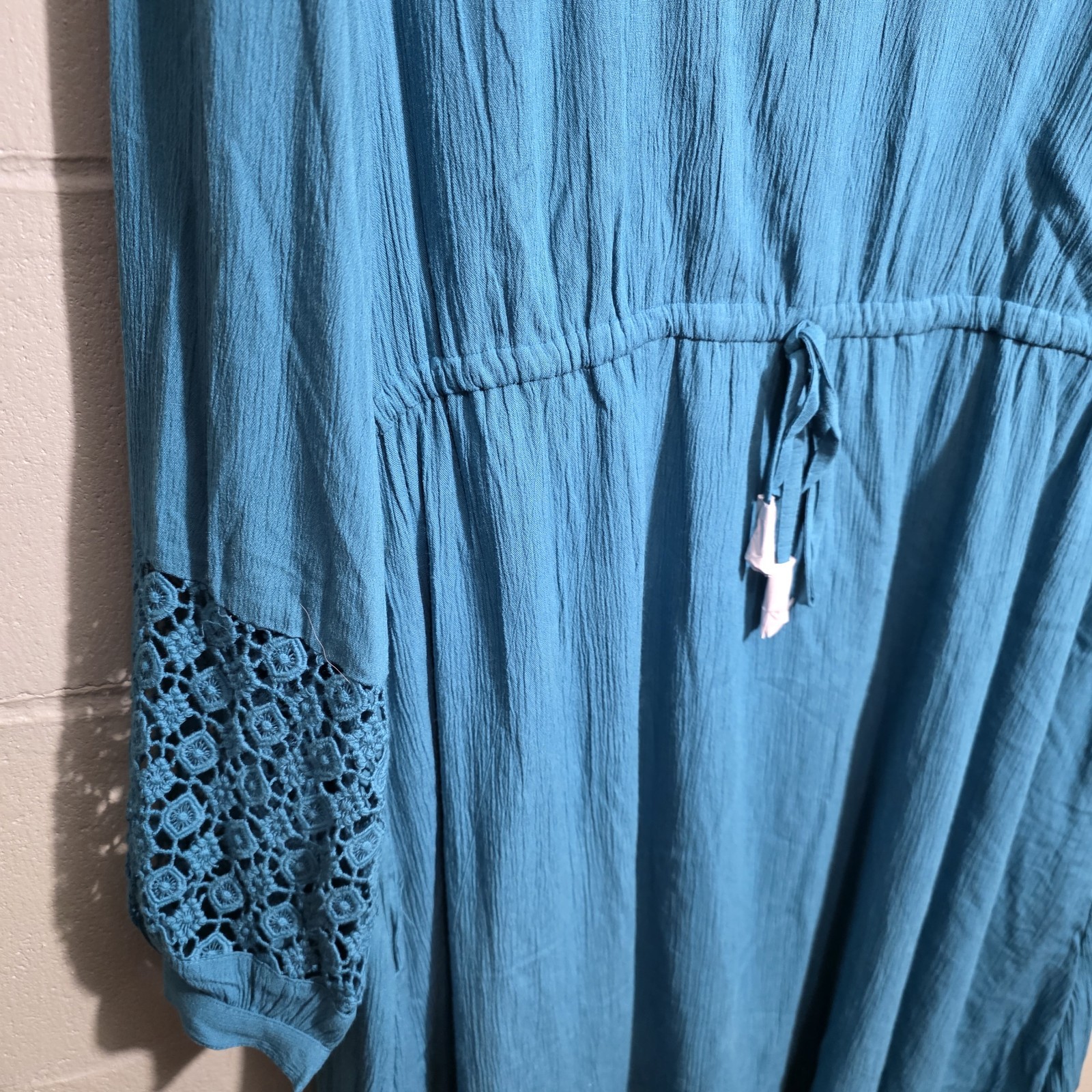 Soft Surroundings Meara Womens Mini Gauze Dress Size L Teal Blue Slip Lined NWT