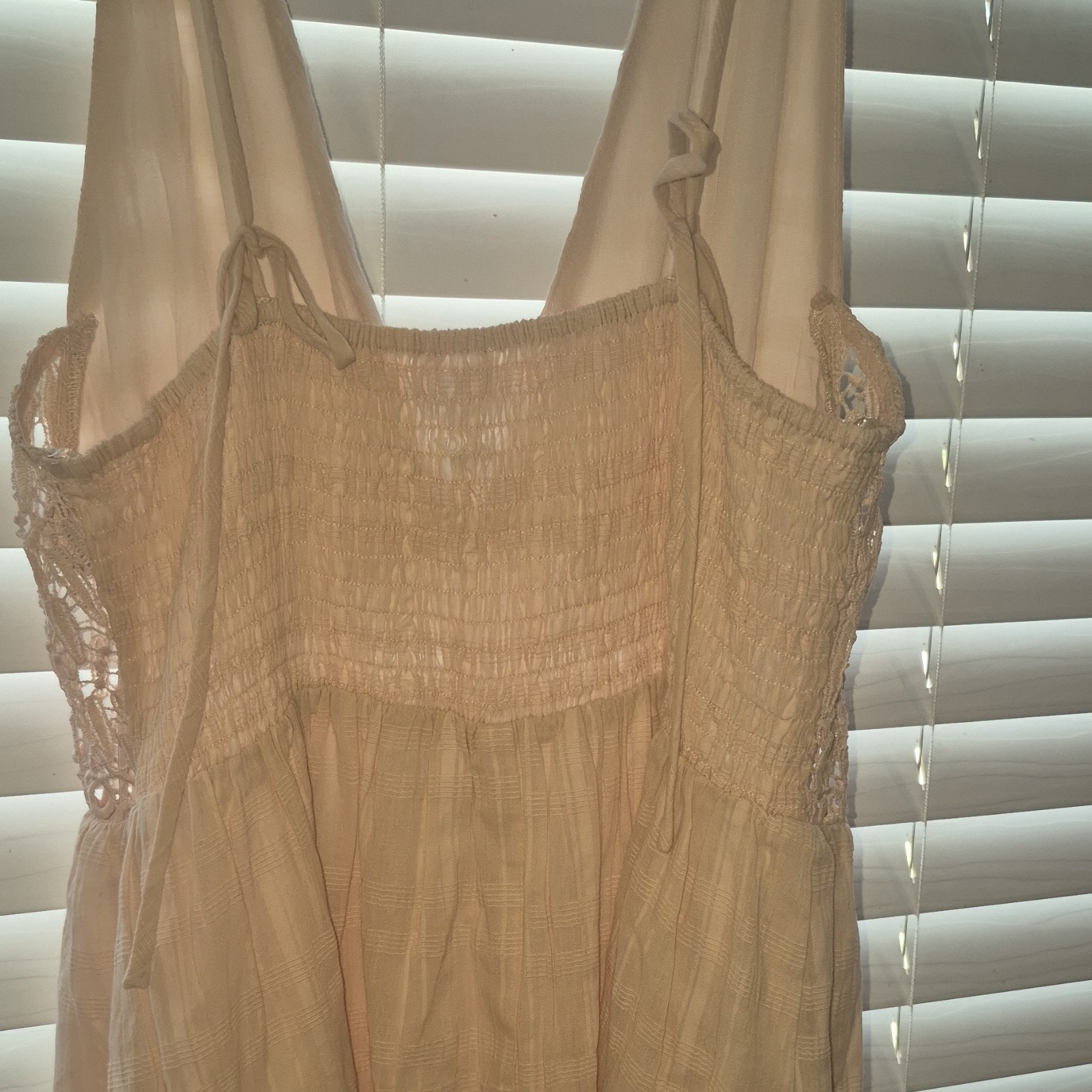 Le Lis Beige Crochet A-Line Dress Sleeveless V-Neck Pullover Size L