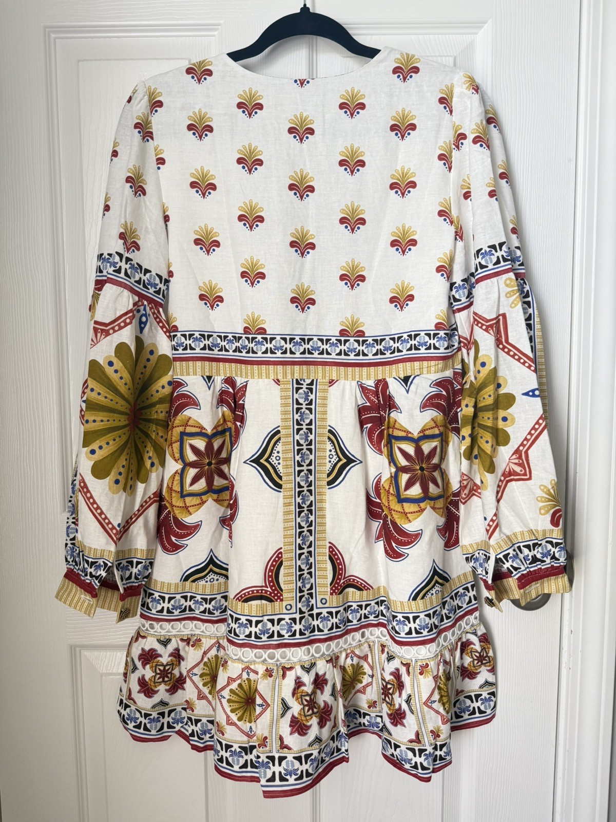 Farm Rio Off-White Marys Tiles Lenzing Ecovero Euroflax Mini Dress Size Small