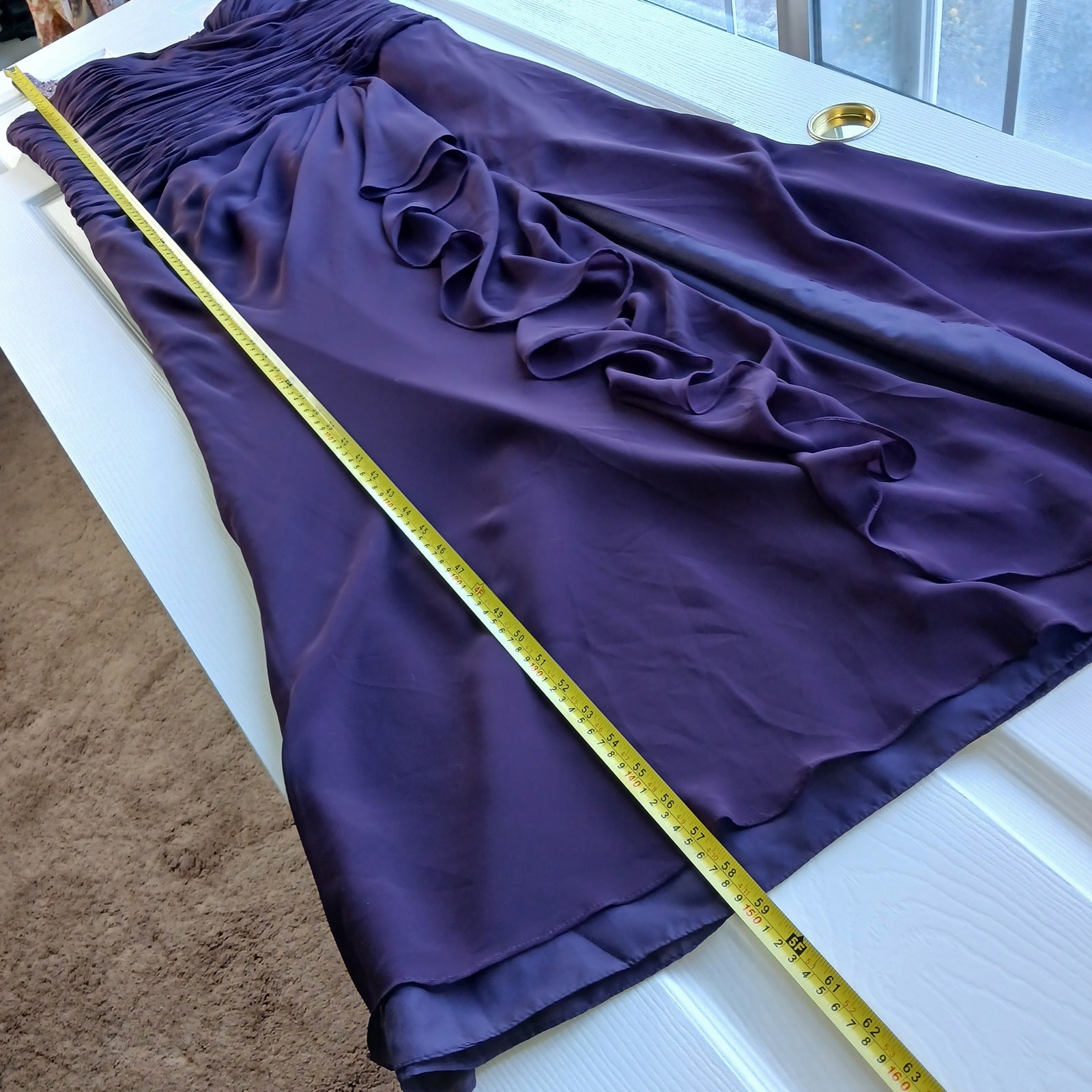 La Perle Aubergine Beaded Sweetheart Maxi Gown 16 slight train leg slit formal