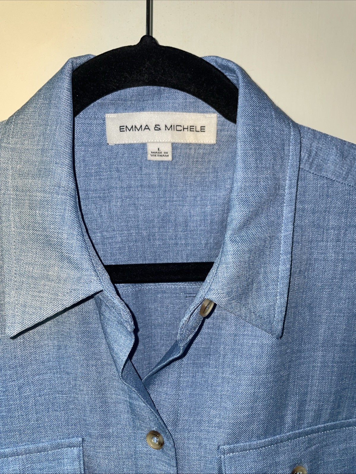 Emma And Michelle Large Blue Chambray Polyester Shirt Dress Women’s