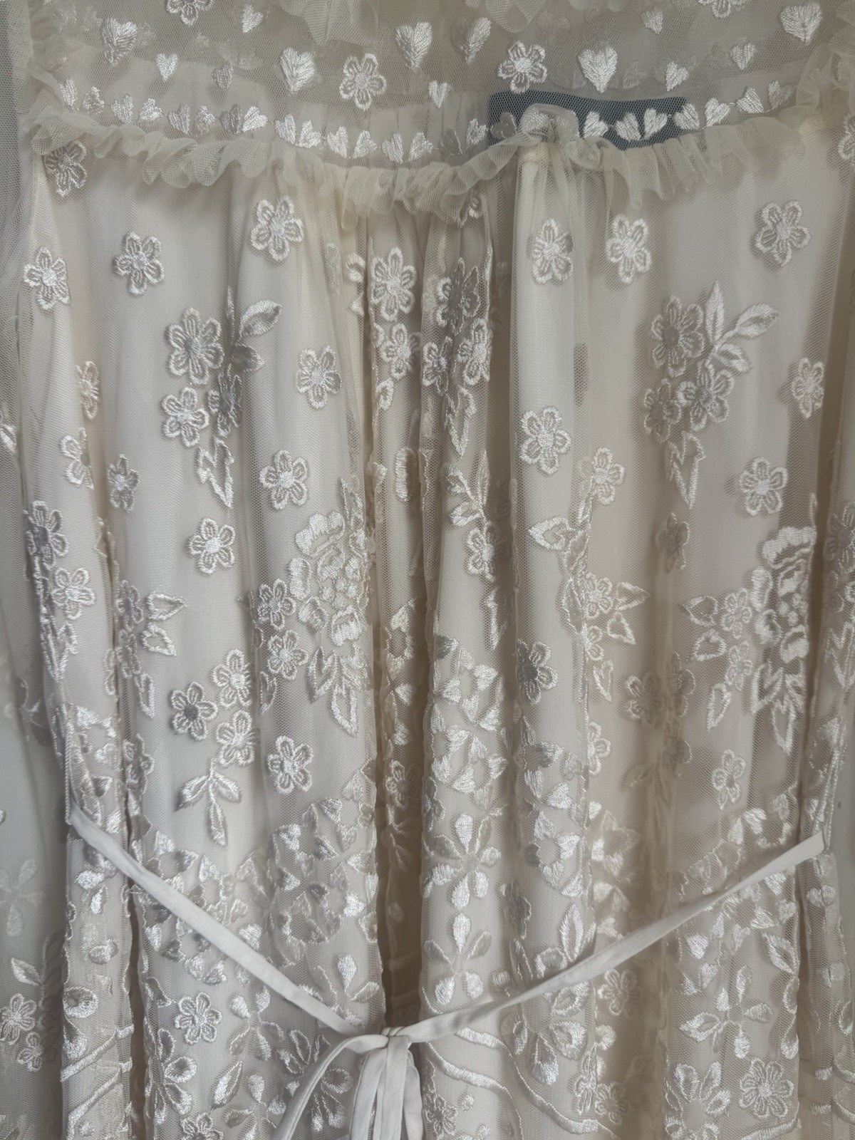 Needle & Thread Tulle Embroidered Floral Long Sleeve Ruffle Mini Dress Size 2
