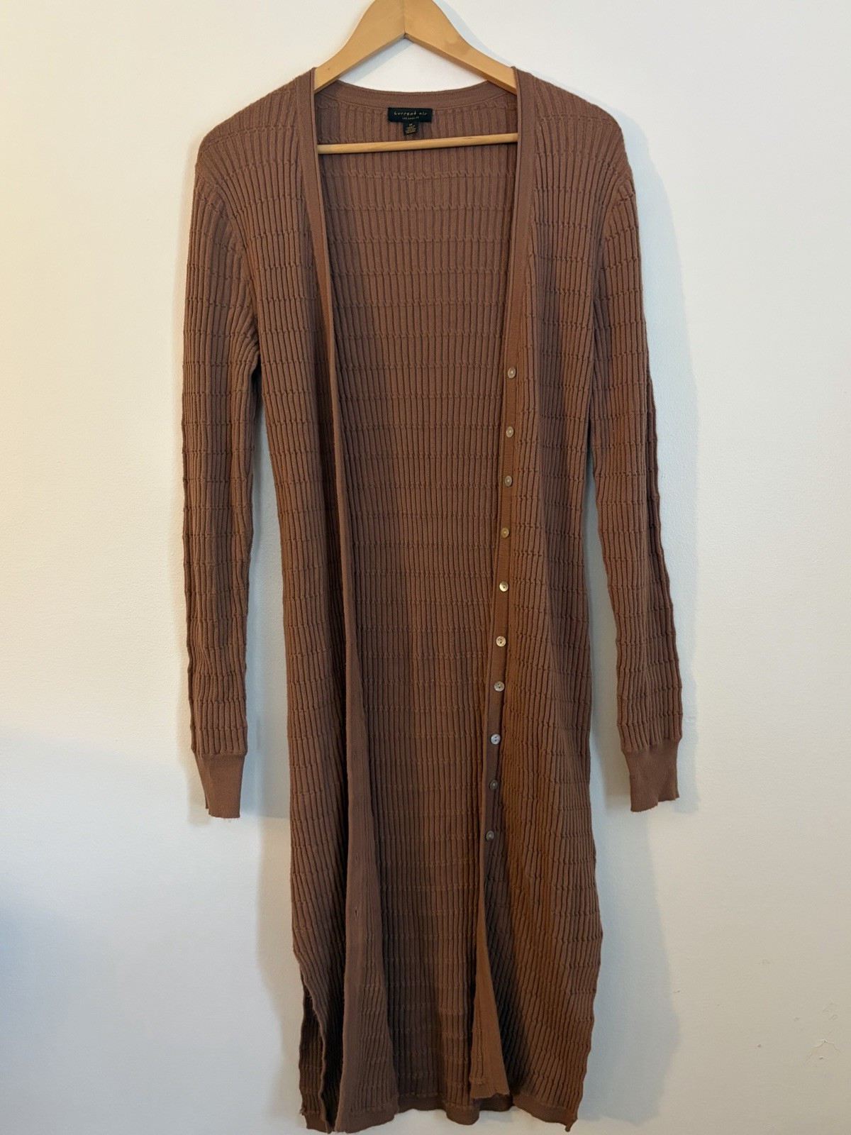 Current Air Brown Ribbed Button-Front V-Neck Long Sleeve Midi Sweater Dress M