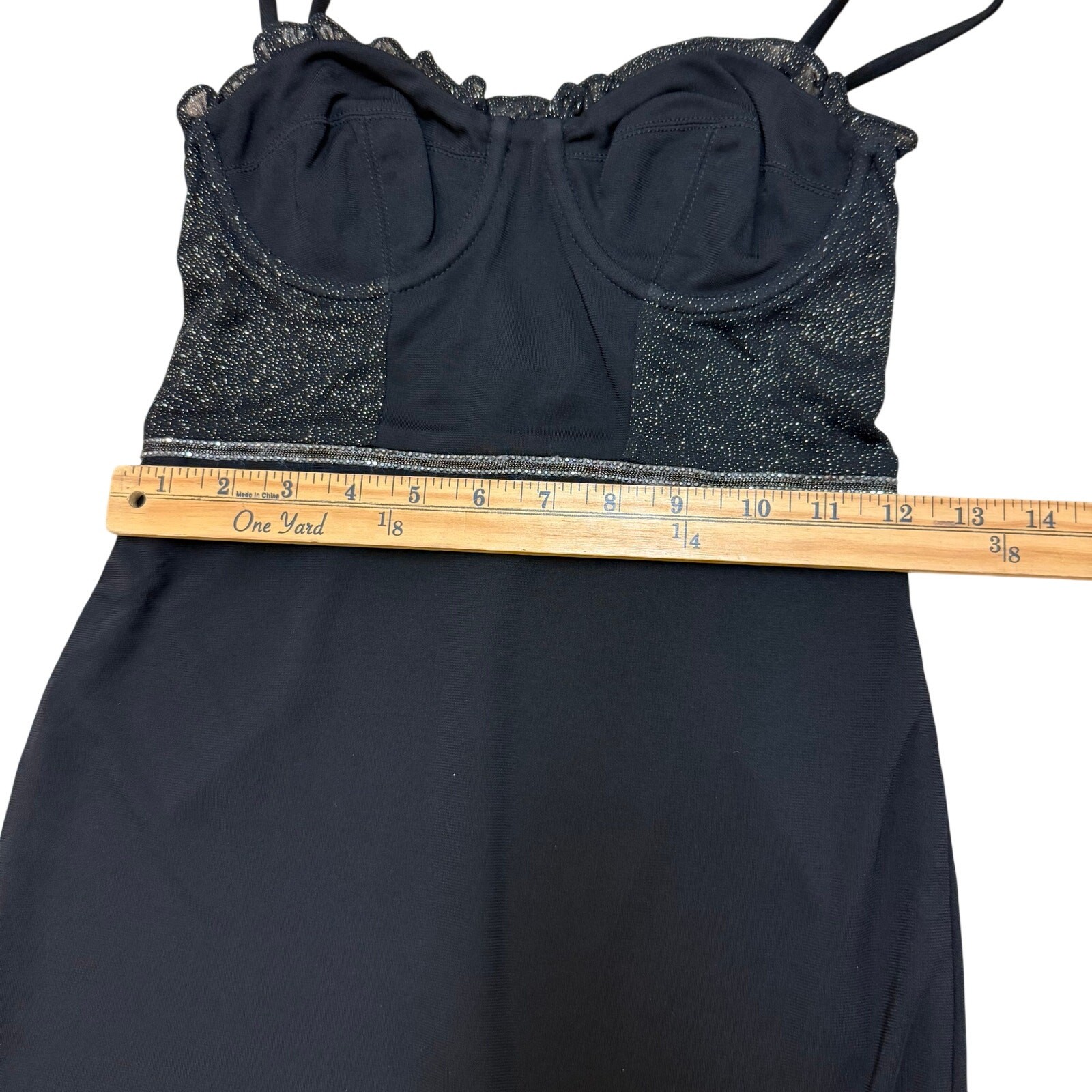 Hours Black Mini Dress Lace Trim Bodycon Sparkle Spaghetti Strap Party Dress