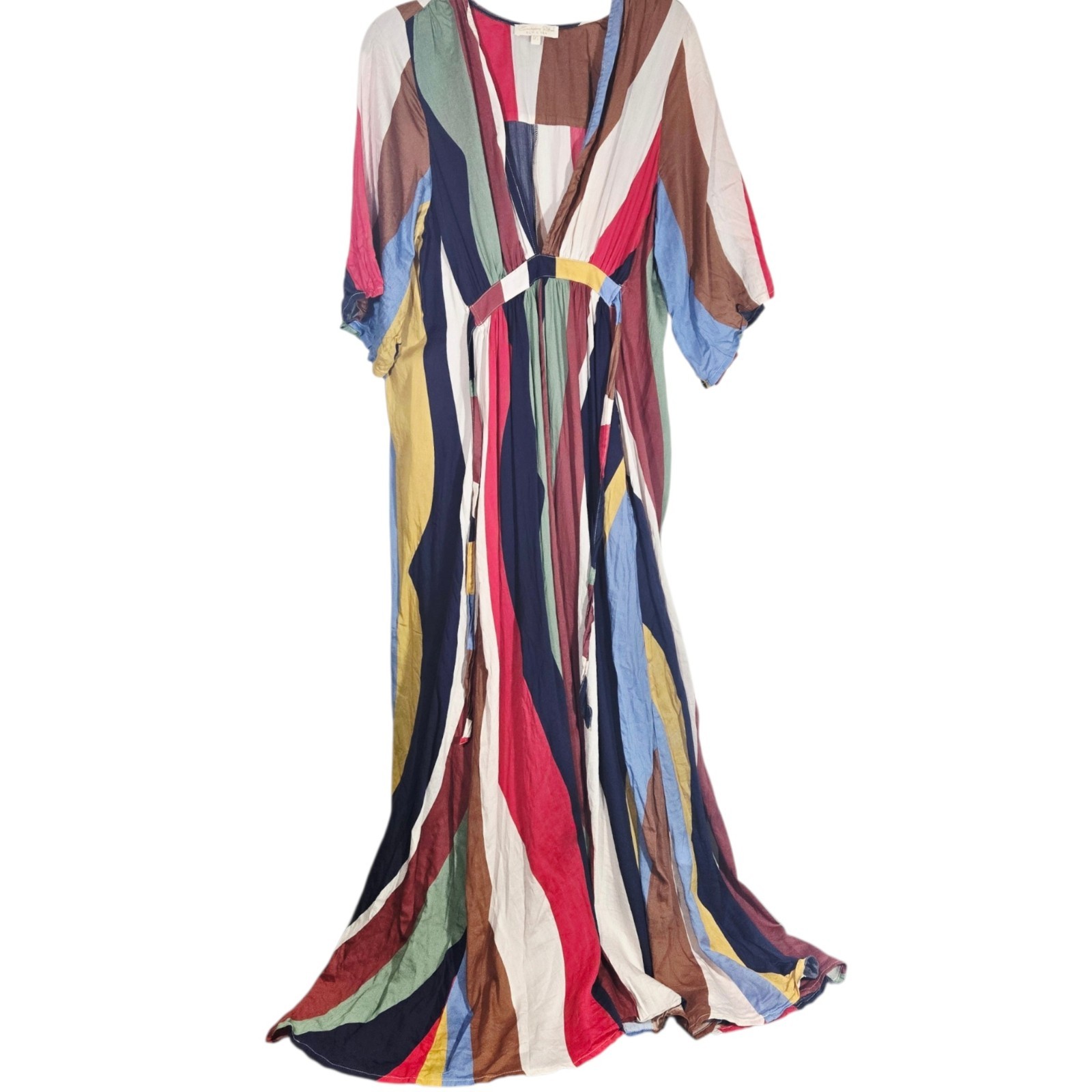 Everyday Ritual Coco Caftan Dress O/S Matisse Striped V-Neck Beach Resort Wear