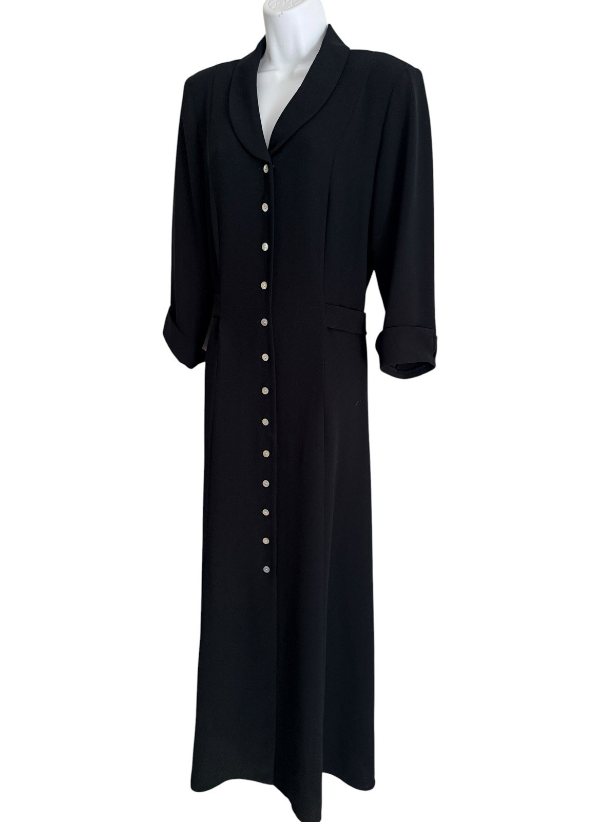 David Warren Dress 14 Black Button Front Maxi Fit Flare Minimalist Evening