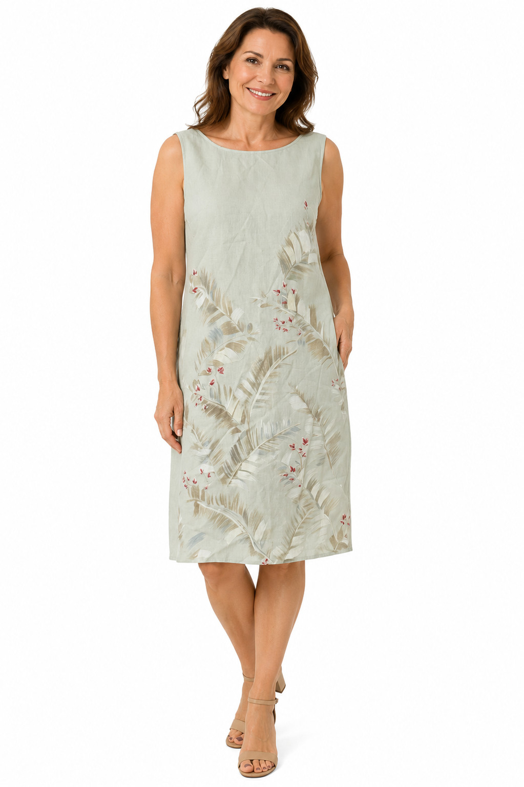Liz Claiborne Womens Pale Green Floral Linen Knee Length Summer Dress sz 16