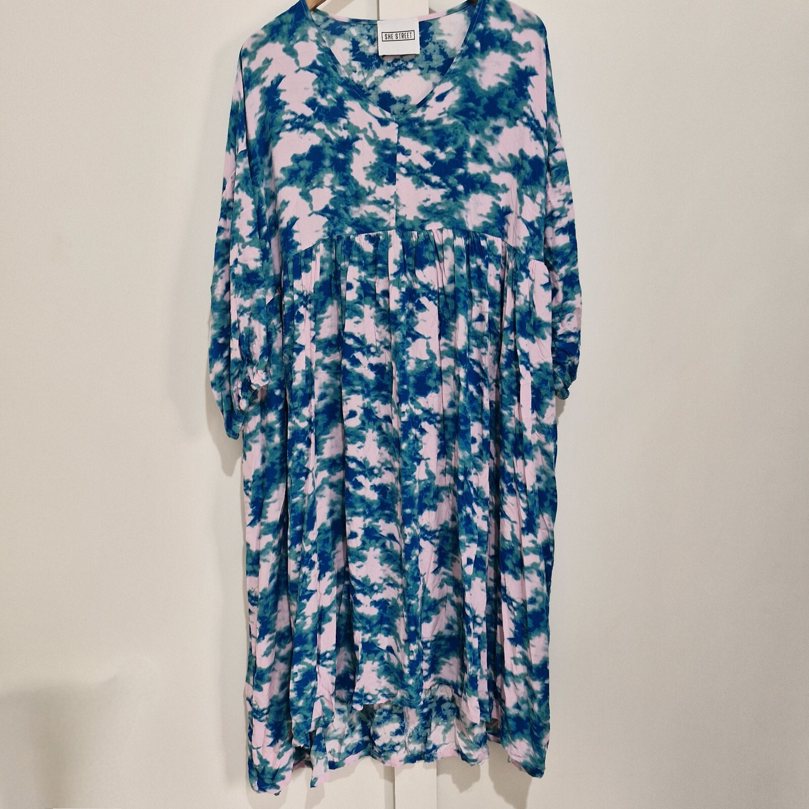 SHE STREET Colourful Print Boho Dress Pink Green Blue Tie Dye Size L One Size