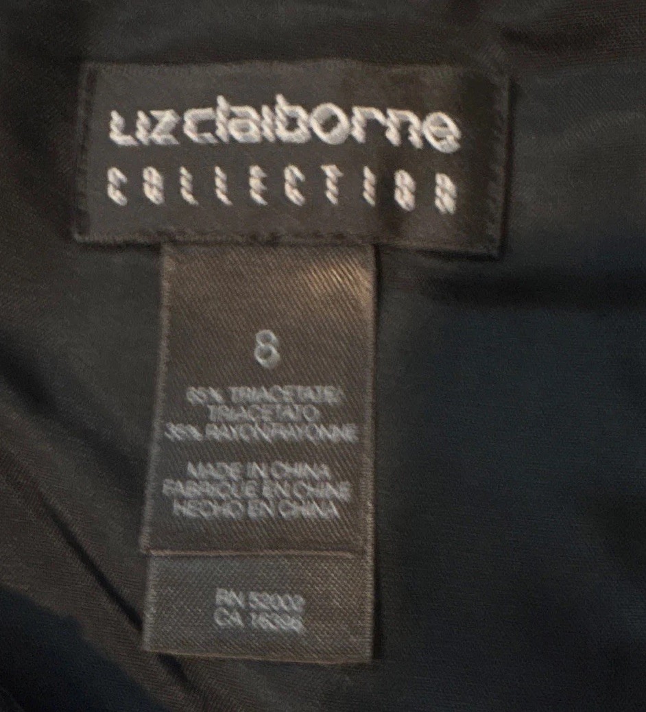 Liz Claiborne Collection Black Beaded Sheath Dress Lined Zip Round Neck Knee 8