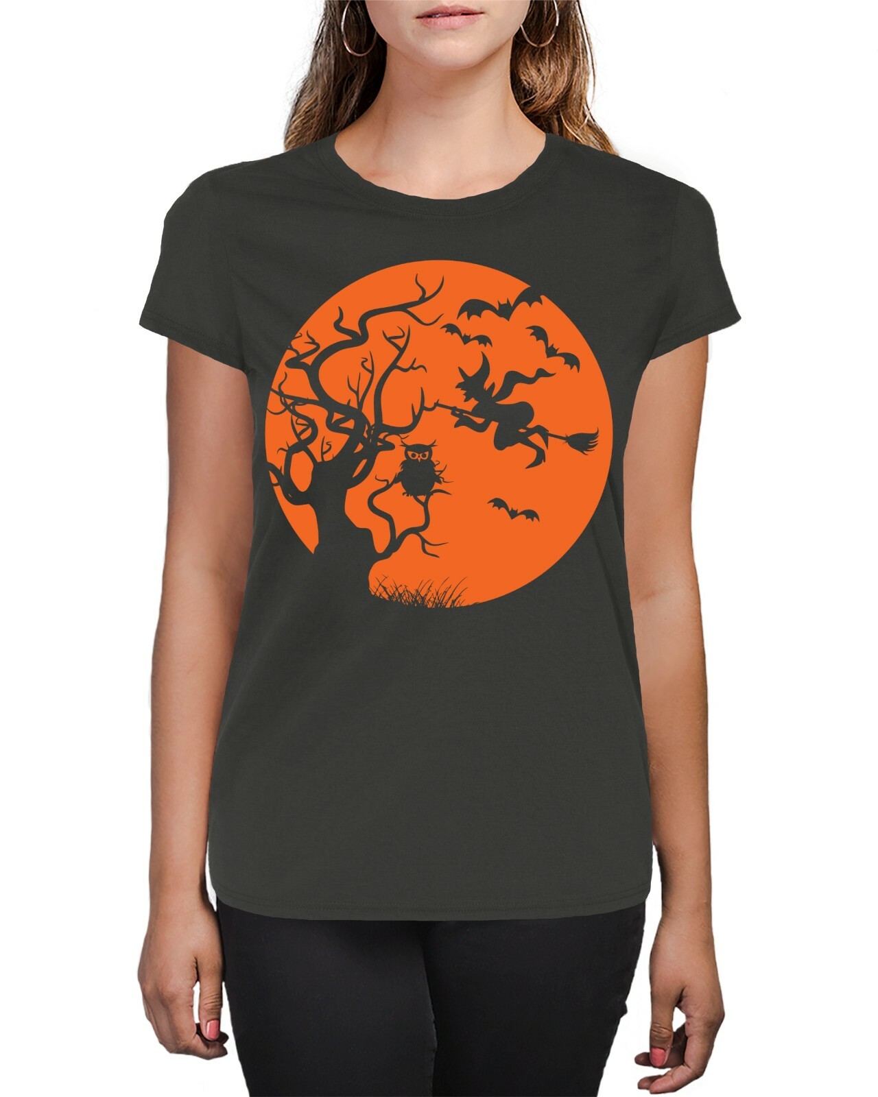 Pumpkin Owl Witch Trick Or Treat Halloween Silhouette Women’s T-Shirt
