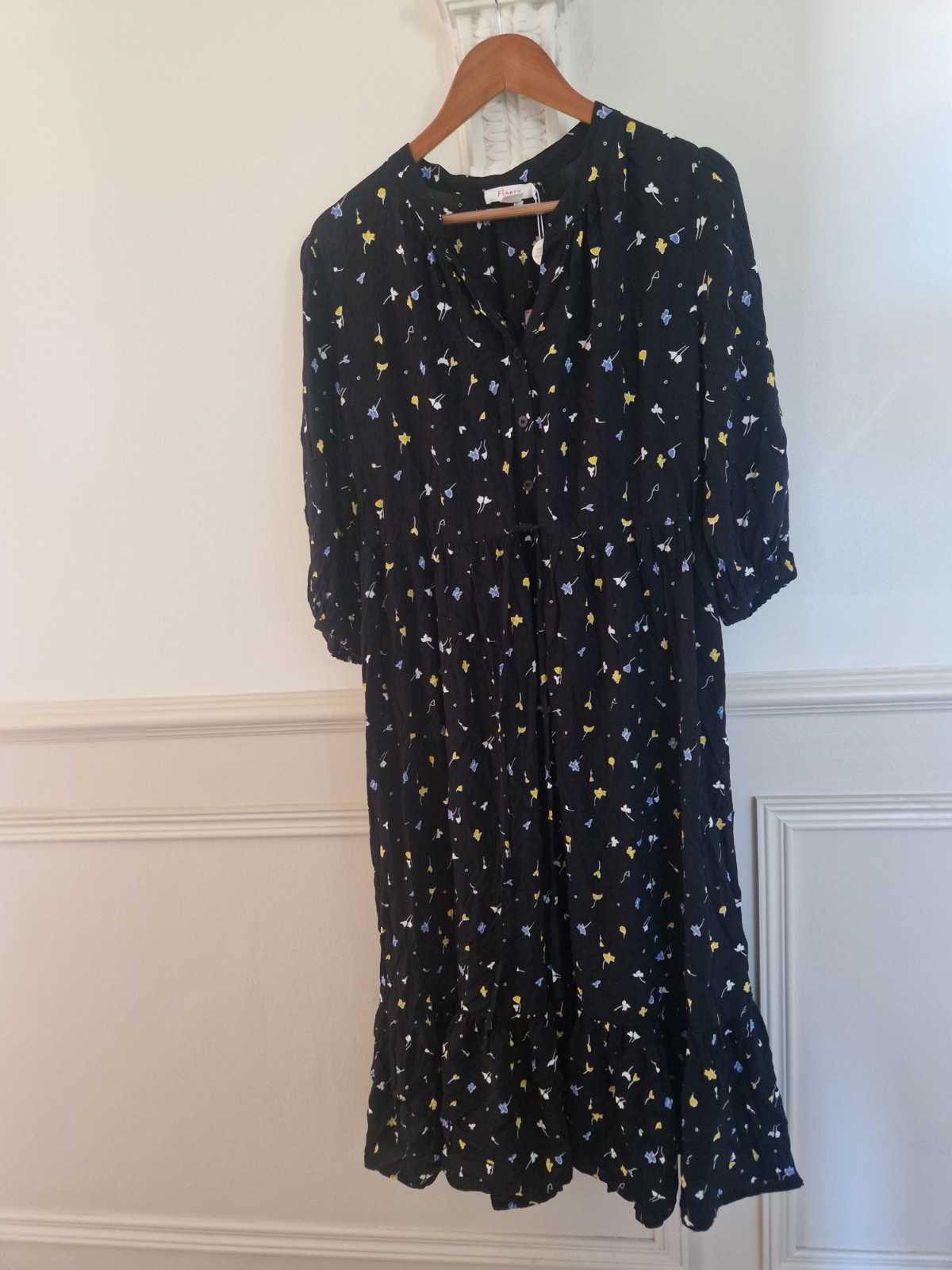 Finery Dress Size 14 Black Colour Pattern Midi Long Button Up Spring Summer
