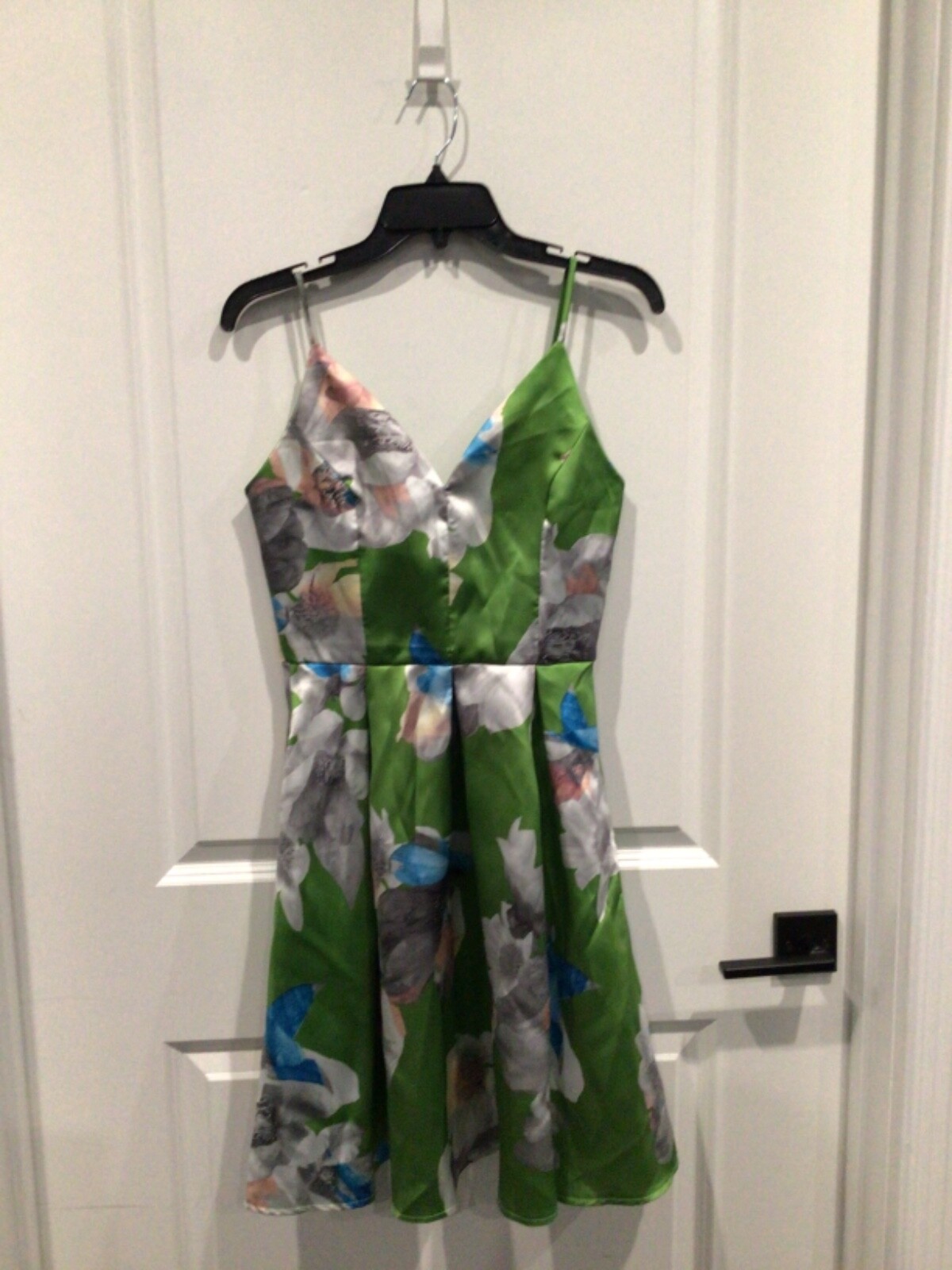 NWT Fashion Line women’s small dress lime green blue gray peach flowers *