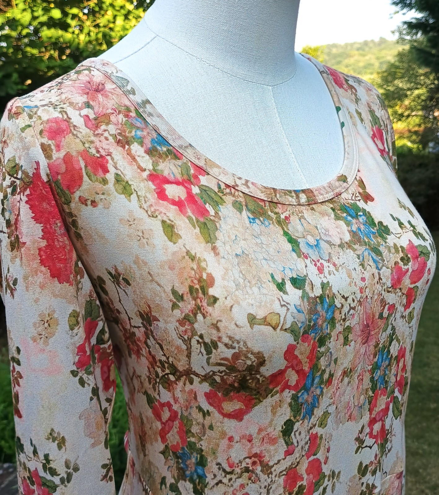 Peruvian Connection Antique Cream Vintage Floral Print Jersey Midi Dress Size S