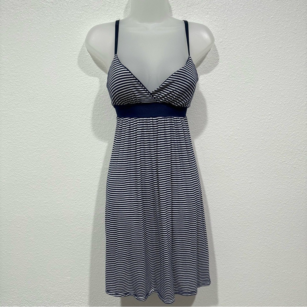 charlotte russe navy blue & white stripe spaghetti strap cami fit & flare dress