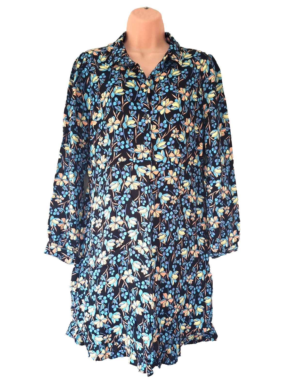 Oliver Bonas Womens Pretty Floral dress Uk 10 Aline Multicoloured Long Sleeve