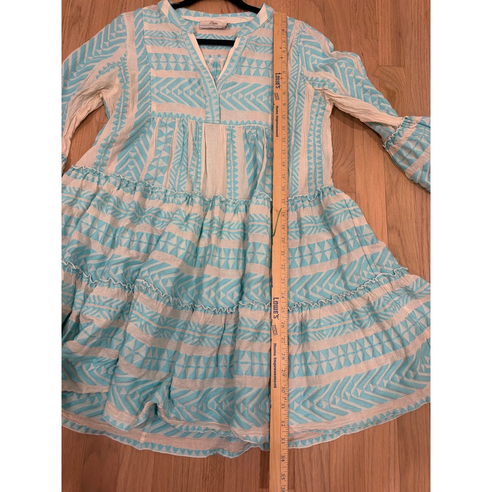 Devotion Twins Embroidered Ella Tunic Dress Size Medium B Blue Off White Boho