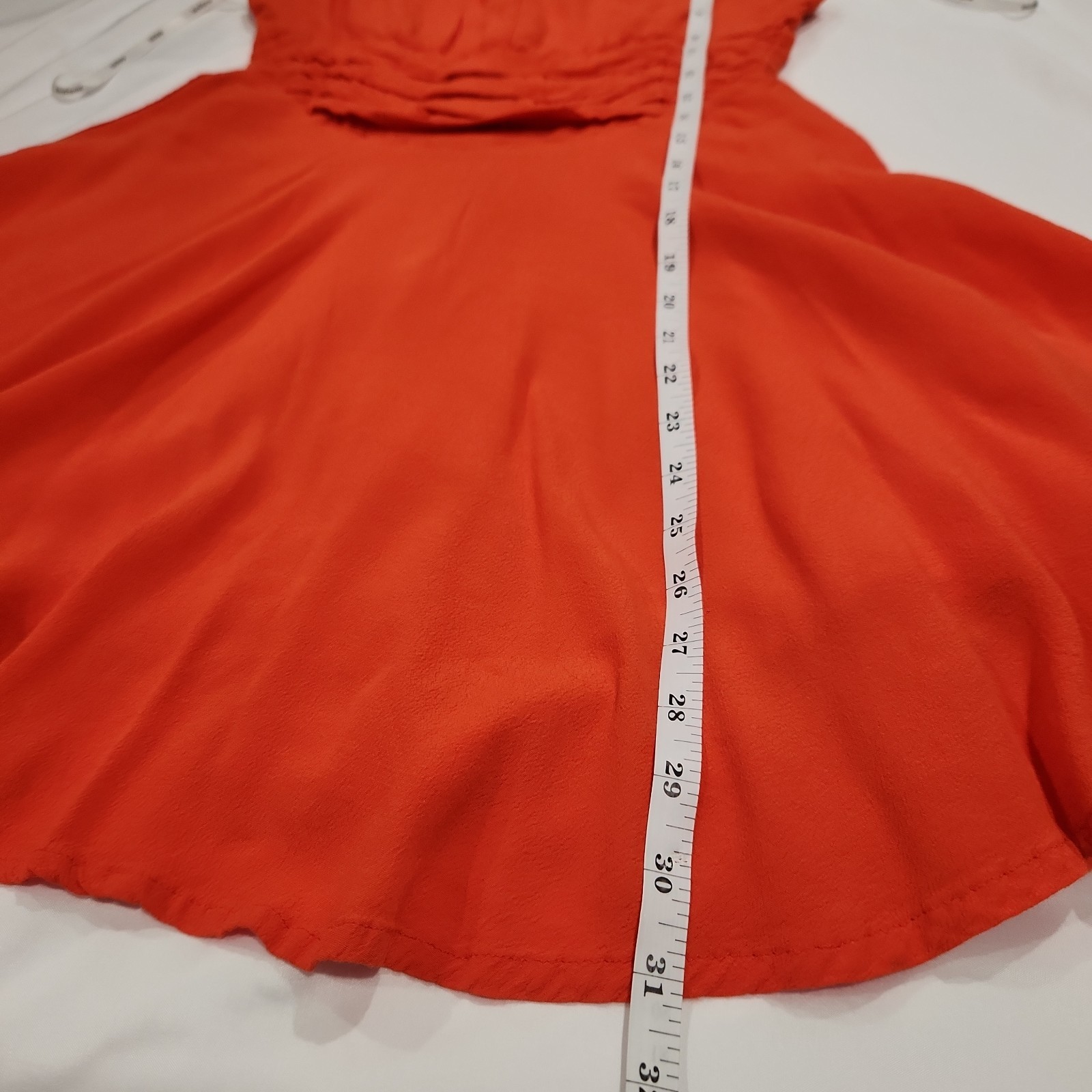 MINKPINK Orange Sleevless Mini Skater Dress Pleated Ruched Waist Womens Size S