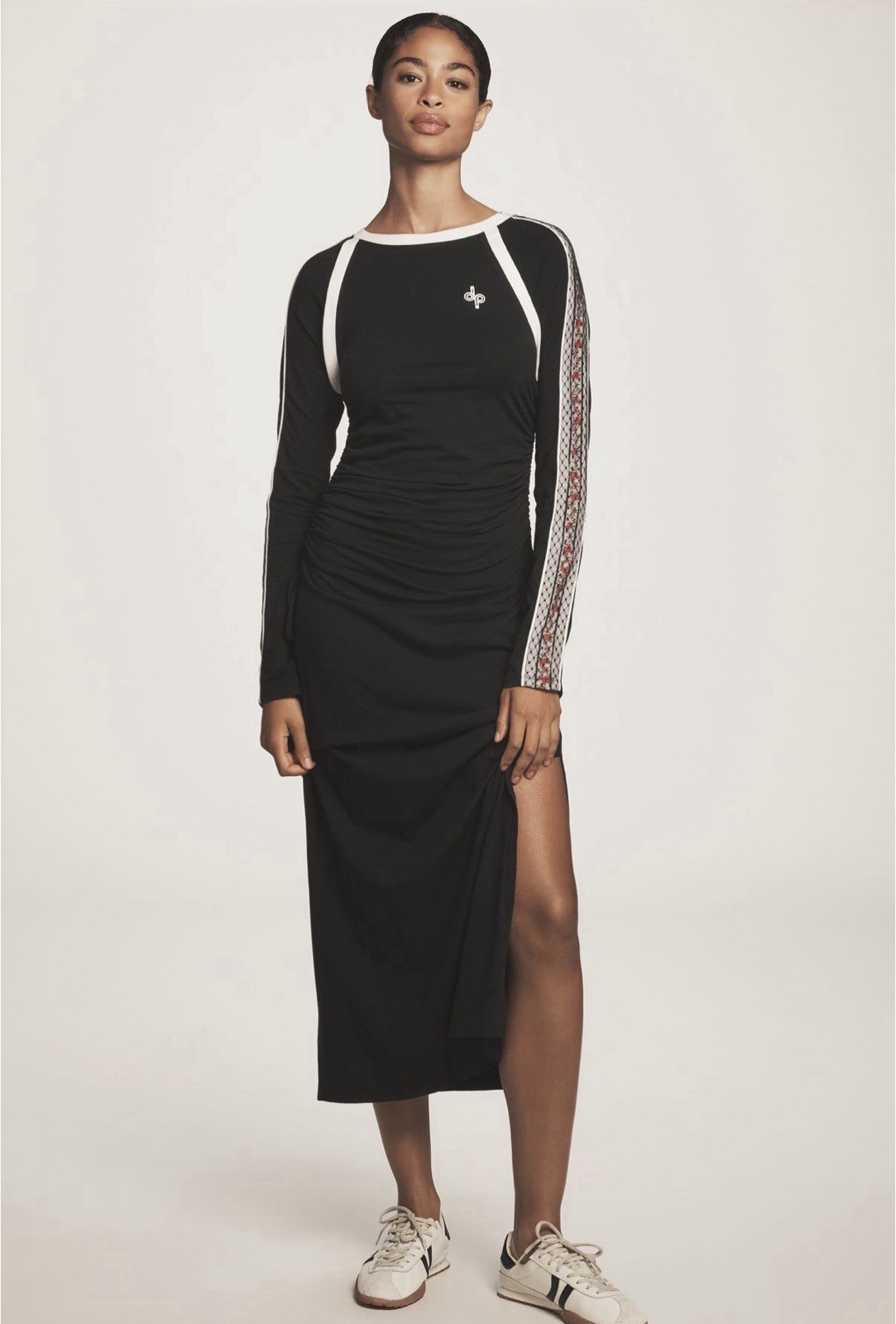 NWT Anthropologie Daily Practice Dress Long-Sleeve Ruched Midi Size XS Preppy
