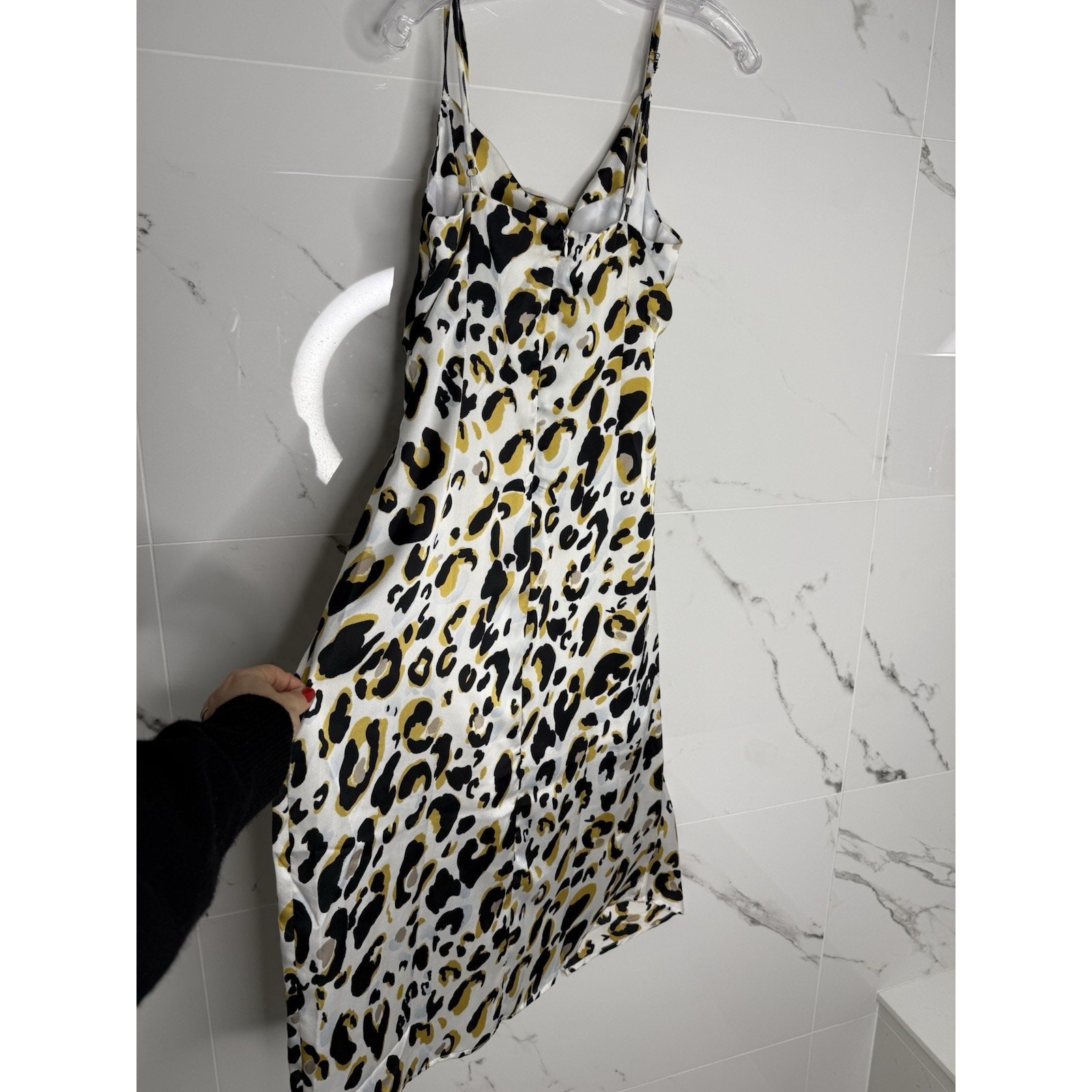 Leopard Print Slip Dress Midi Spaghetti Strap Faux Wrap M NWOT Cowl Neck