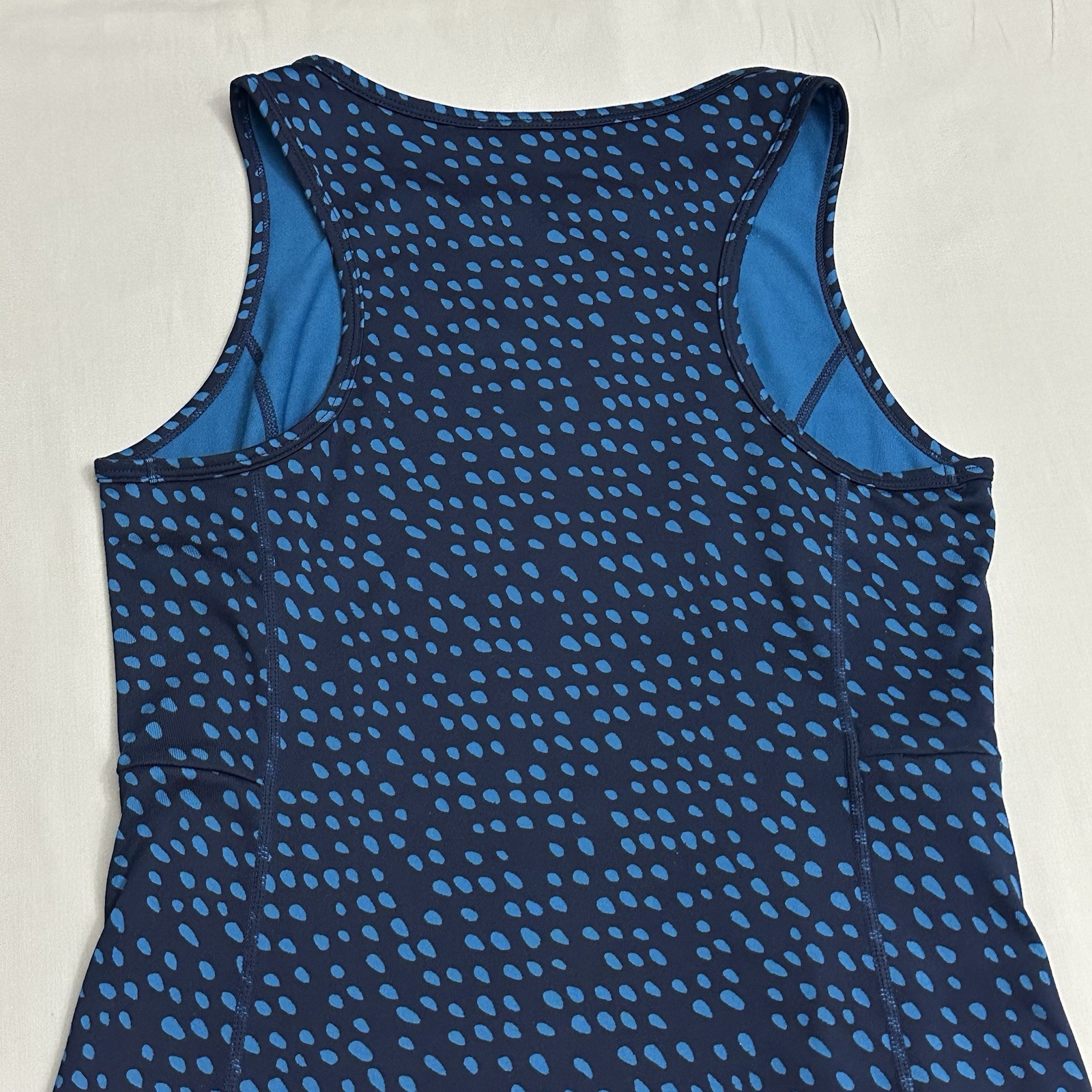 Title Nine Alpha Racerback Dress Womens XS Blue Batik Dot Sleeveless Zip Pocket