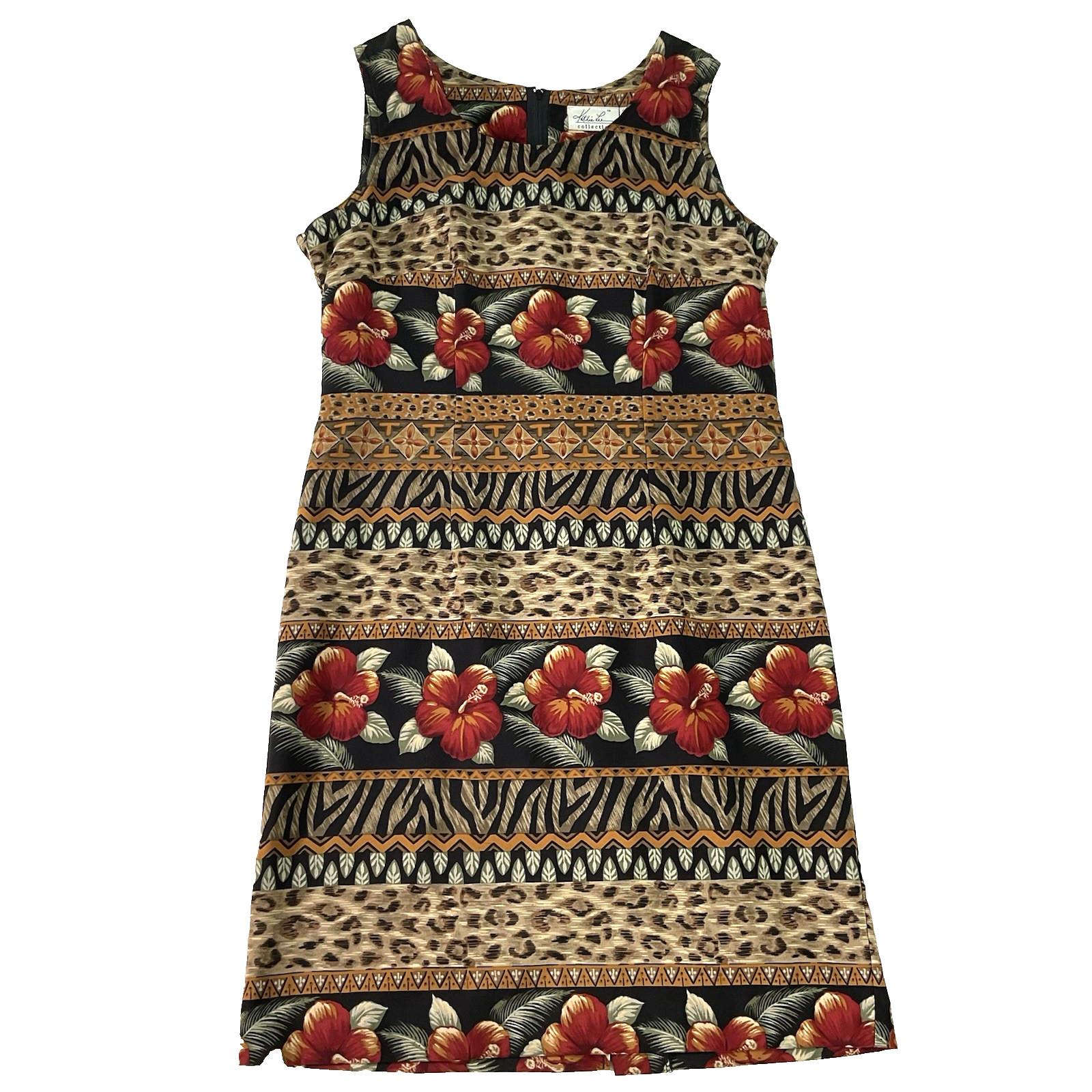 Vintage Kathie Lee Collection Hawaiian Floral Leopard Midi Dress SZ 6 Resortwear