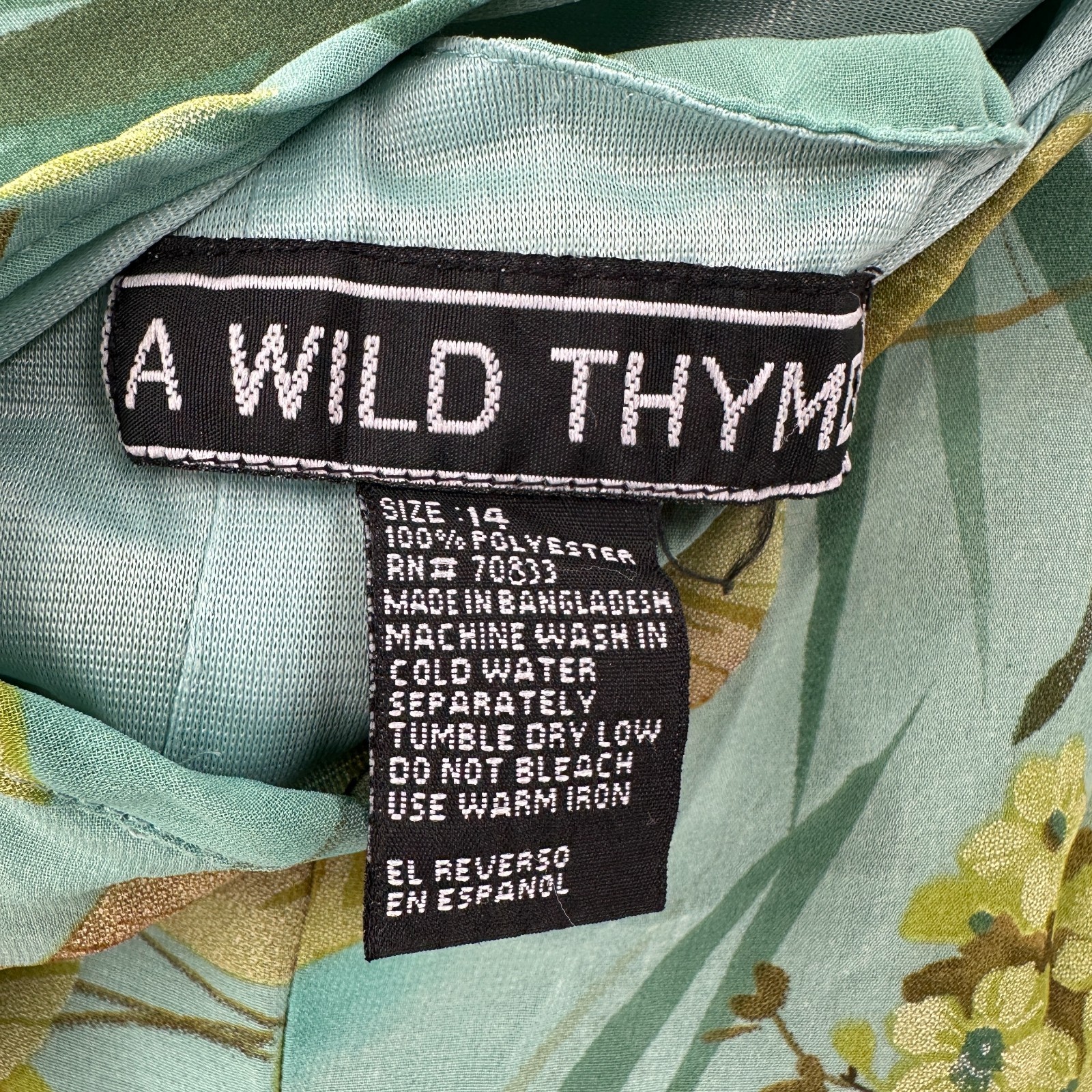 Vintage Y2K A Wild Thyme Womens Midi Dress Size 14 Green Floral Y2K Sleeveless