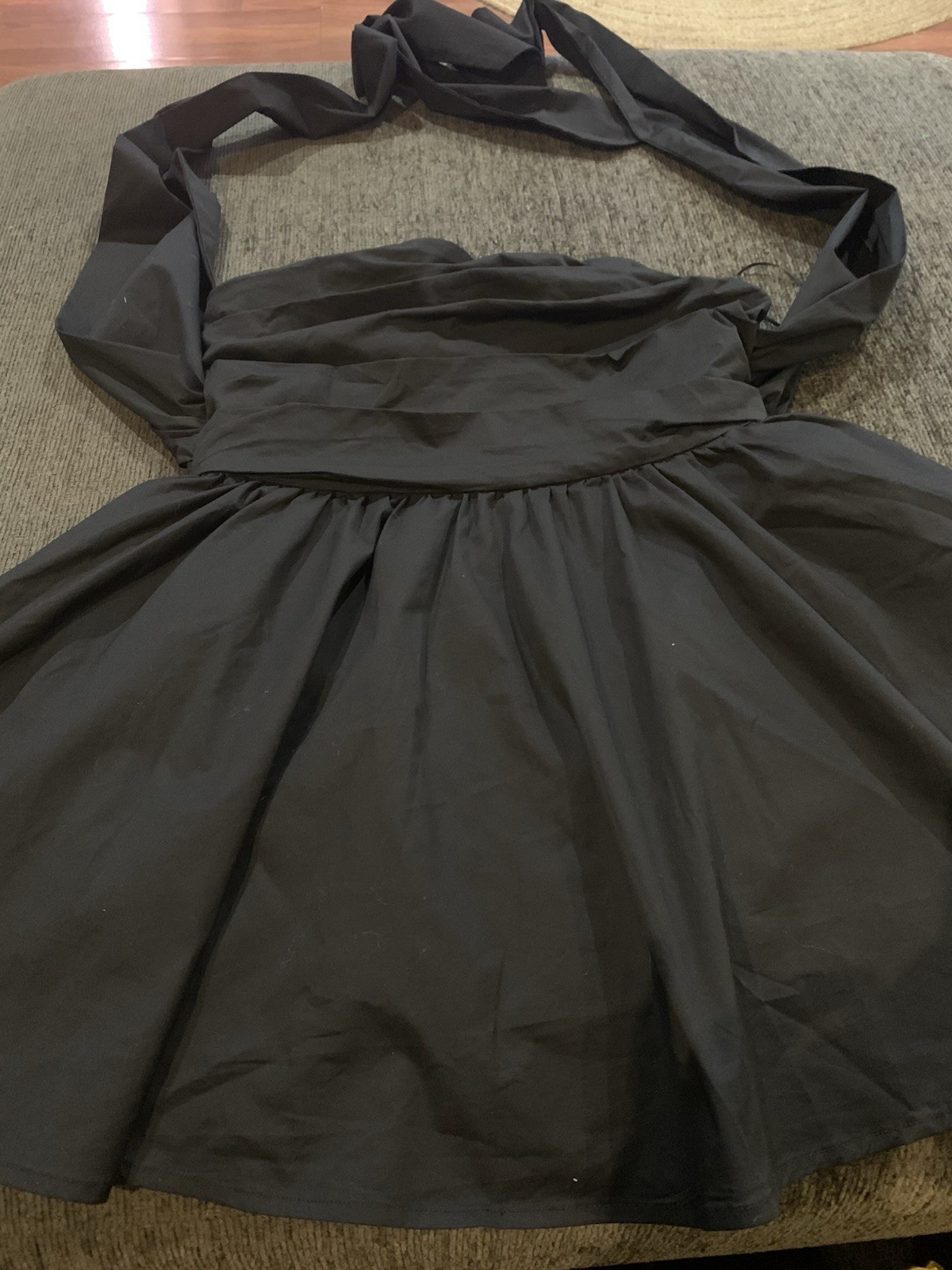 LuFeng Strapless Bow Pleated Mini Dress Black Tulle Lined Size L
