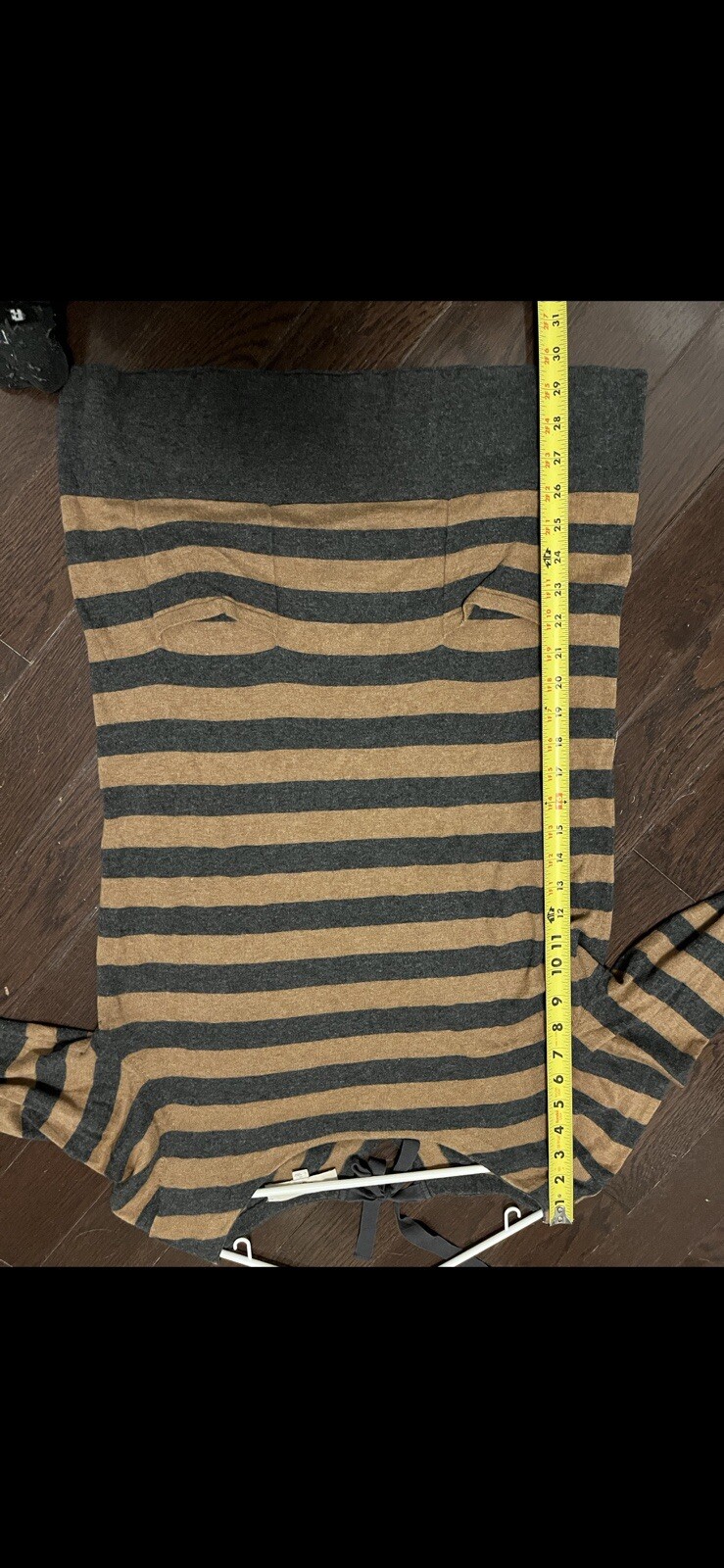 Women Grey & Brown Striped sweater dress. Wool Cotton Blend 2 front pockets L