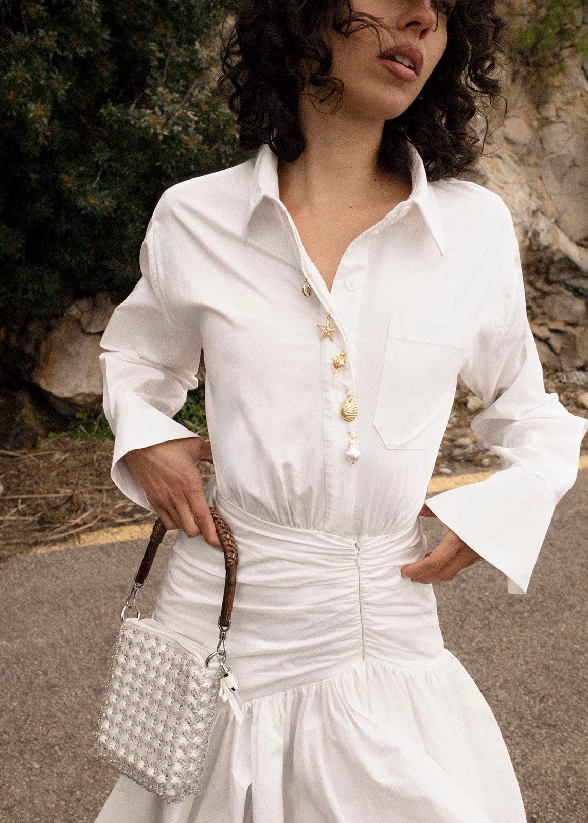 Self Portrait WHITE COTTON GATHERED MINI DRESS