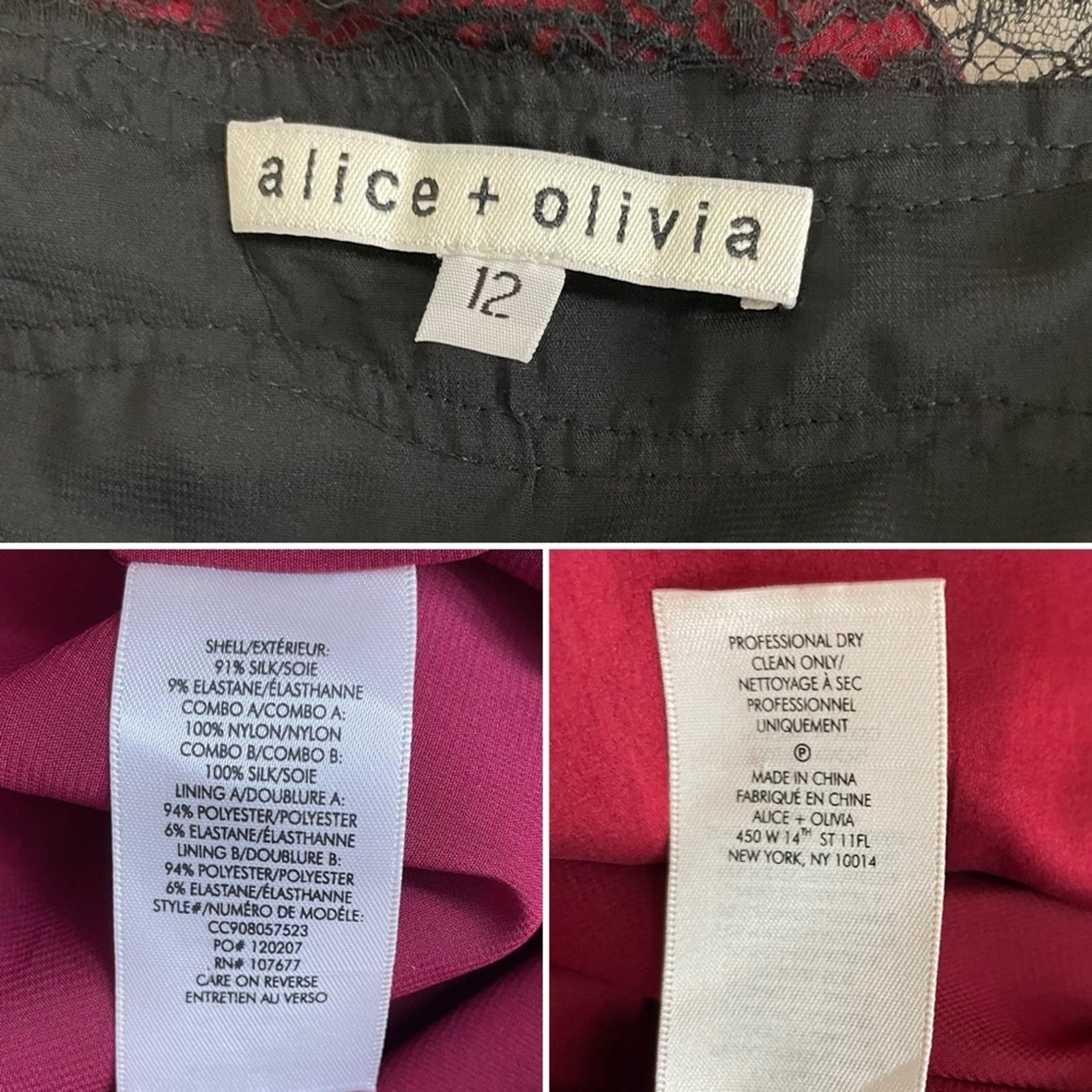 Alice + Olivia Bianca Lace Fitted Silk Mini Dress Large