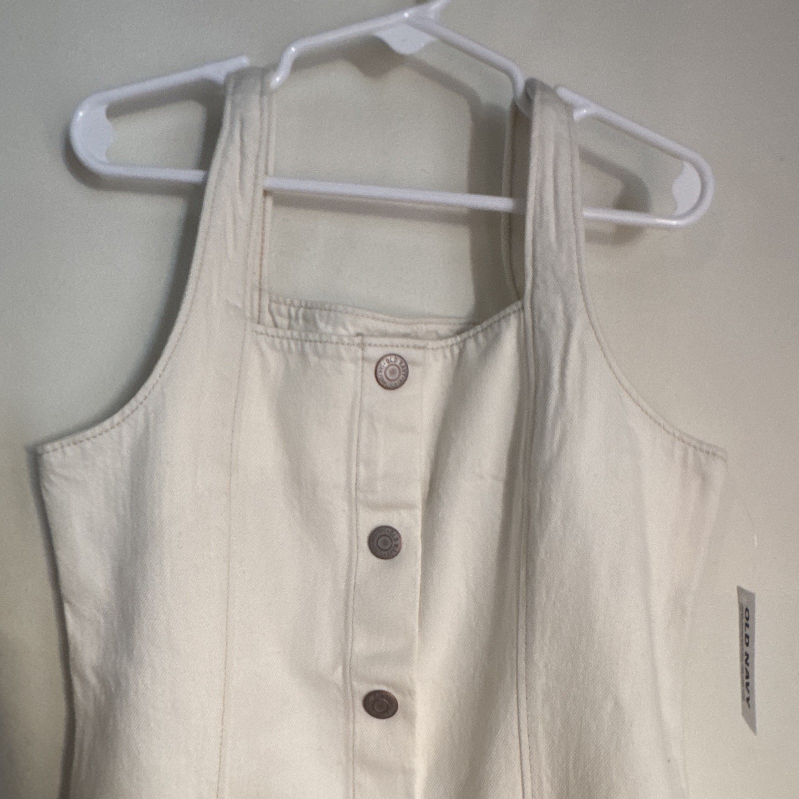 Old Navy White Cotton Denim Button-Front Square Neck Mini Dress Pockets M