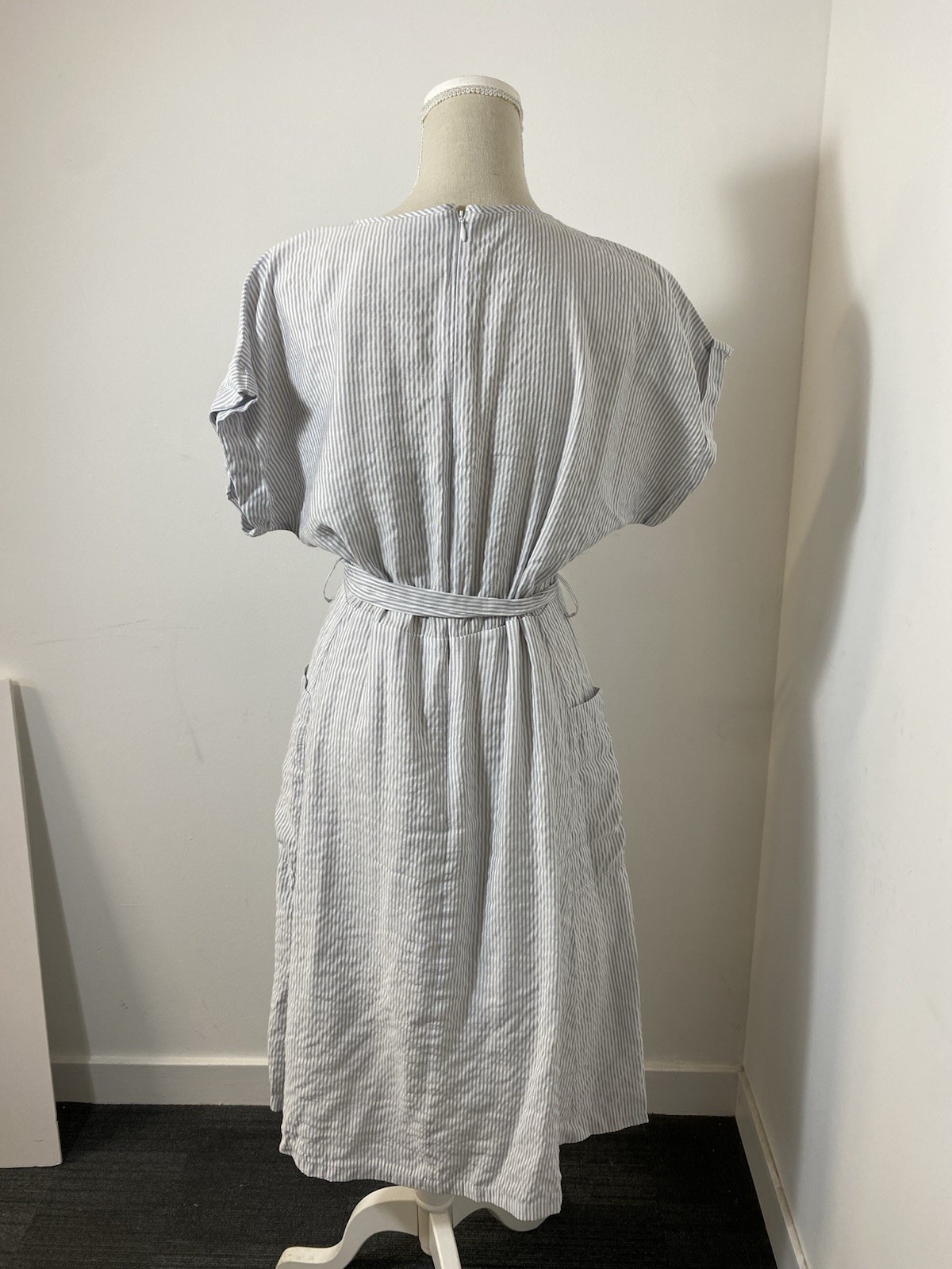 Oliver Bonas Cotton Striped Summer Wrap Dress Grey/white Size14