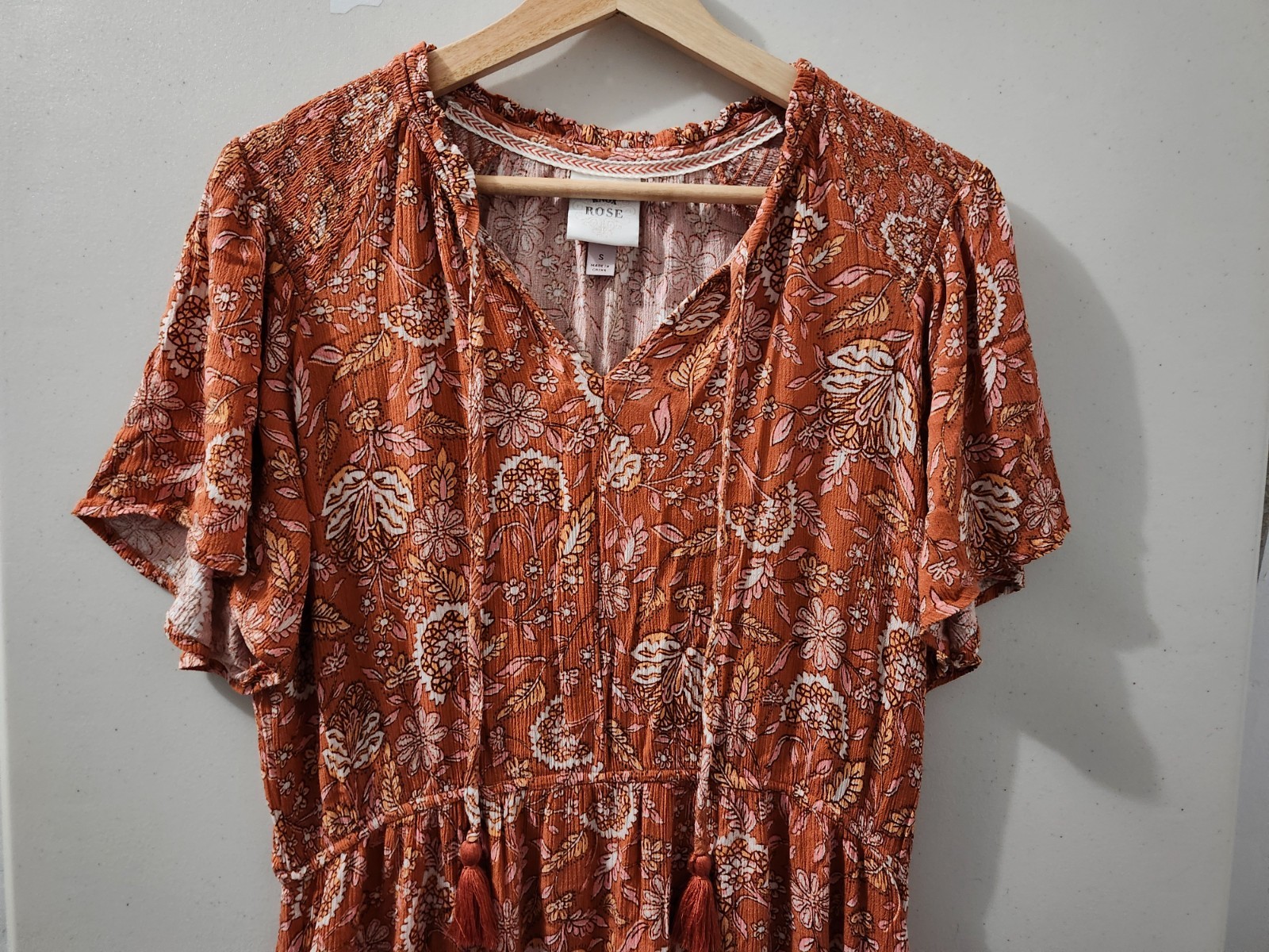 Knox Rose Dress Womens S Orange Rust Flutter Short Sleeve Tier Maxi Floral Boho