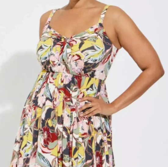 Torrid Mini Super Soft Bow Front Skater Dress – Floral Multi