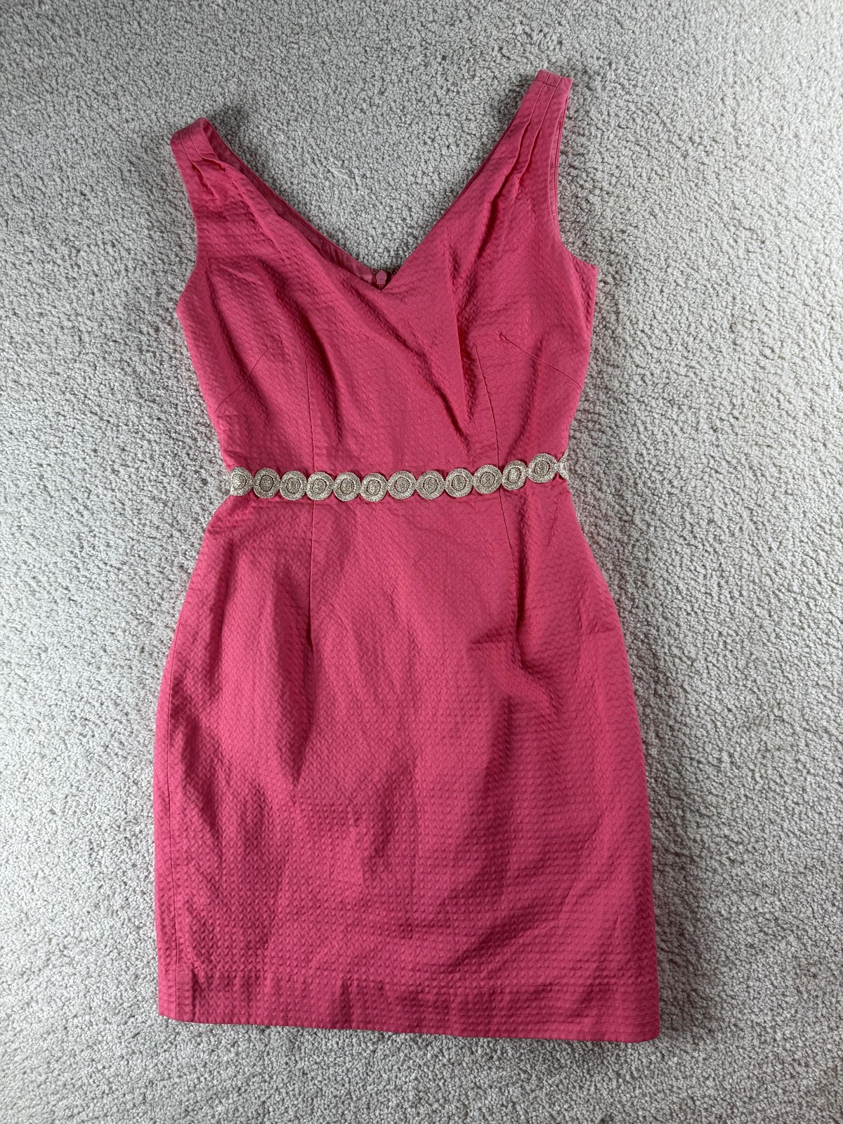 Lilly Pulitzer Dress Women 0 Pink Textured Sleeveless Silver Belt Cocktail