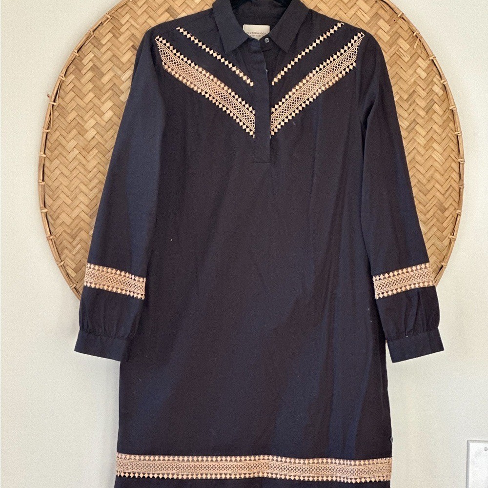SCOTCH & SODA MAISON SCOTCH RAFFIA TOWN BLACK LONG SLEEVE CUT-OUT DRESS EUC