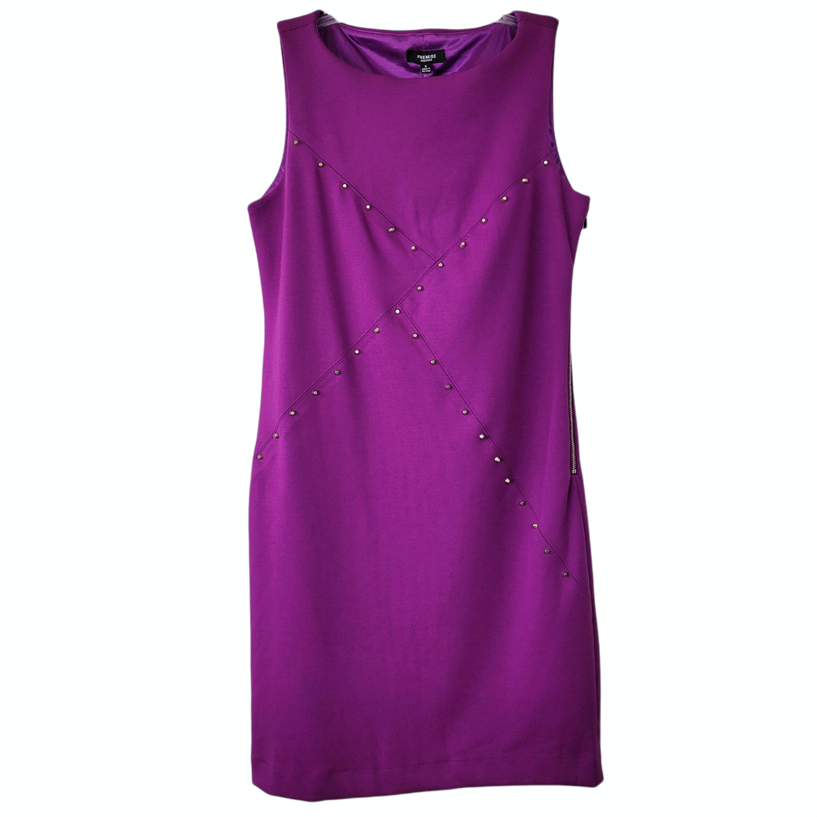 Premise Dress Women’s 6 Purple Sleeveless Metal Stud Rock Punk Glamor NWT